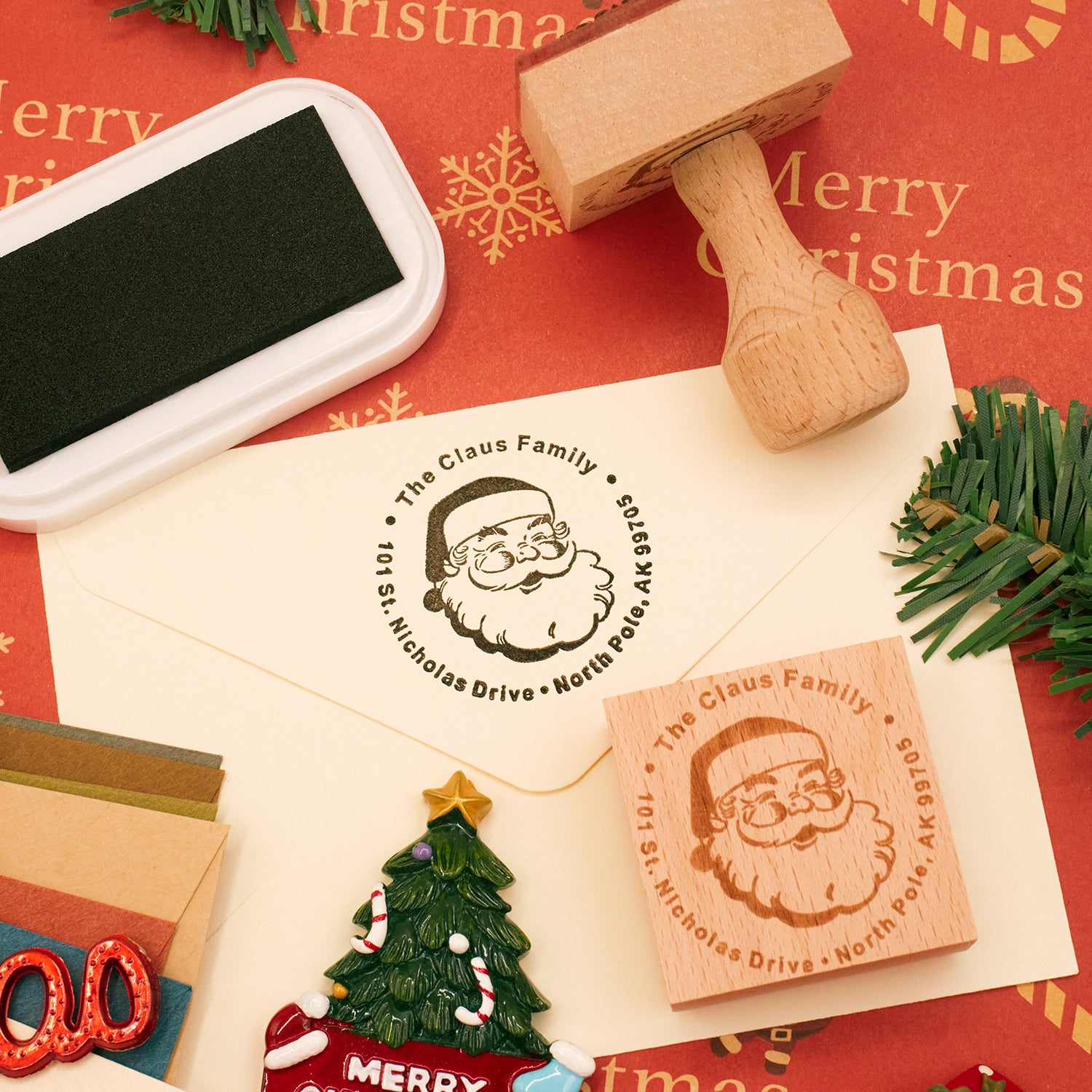 Personalisiert Weihnachts Adresse Holz Gummistempel IMG_2518