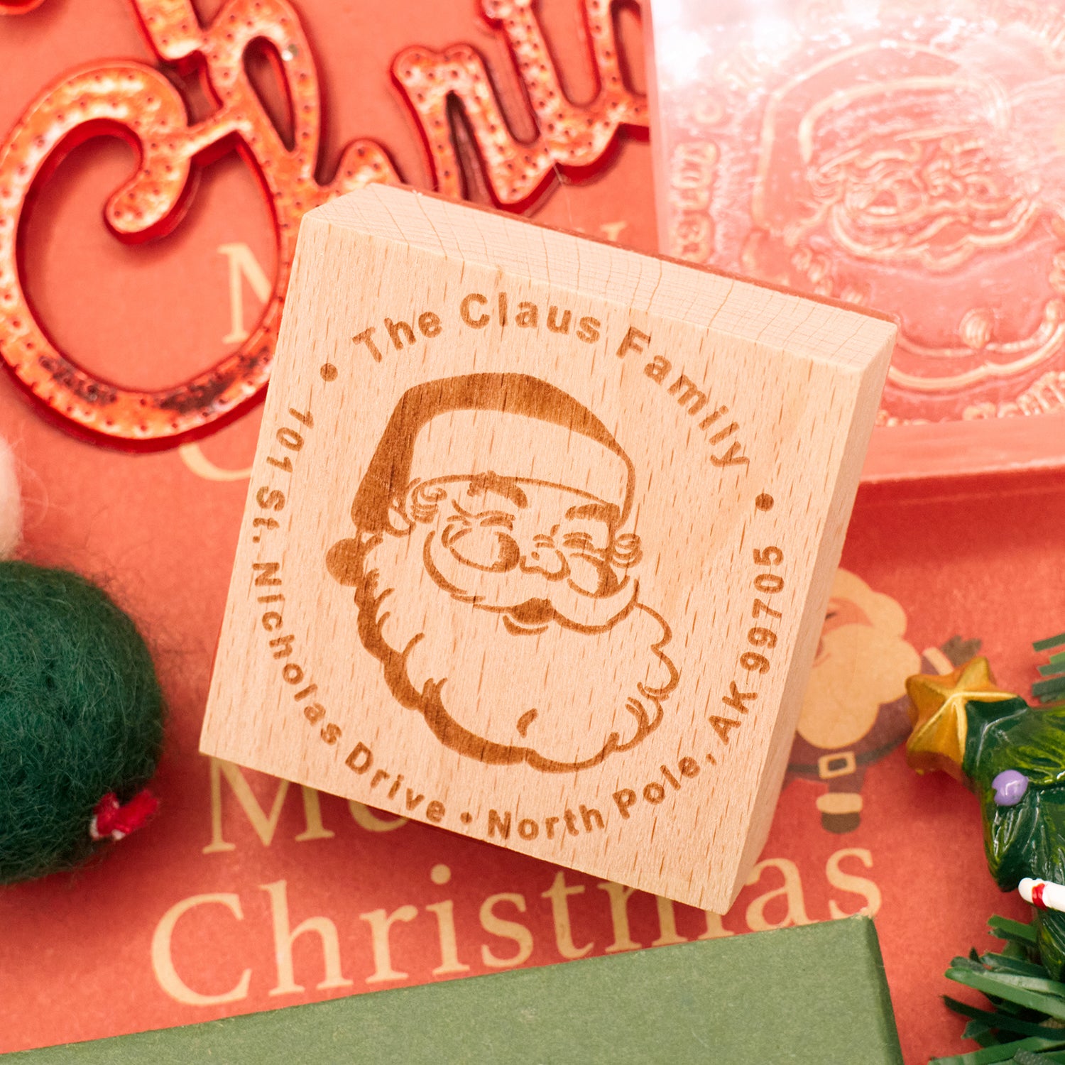 Personalisierter Weihnachts-Adressen-Holz-Gummistempel 34