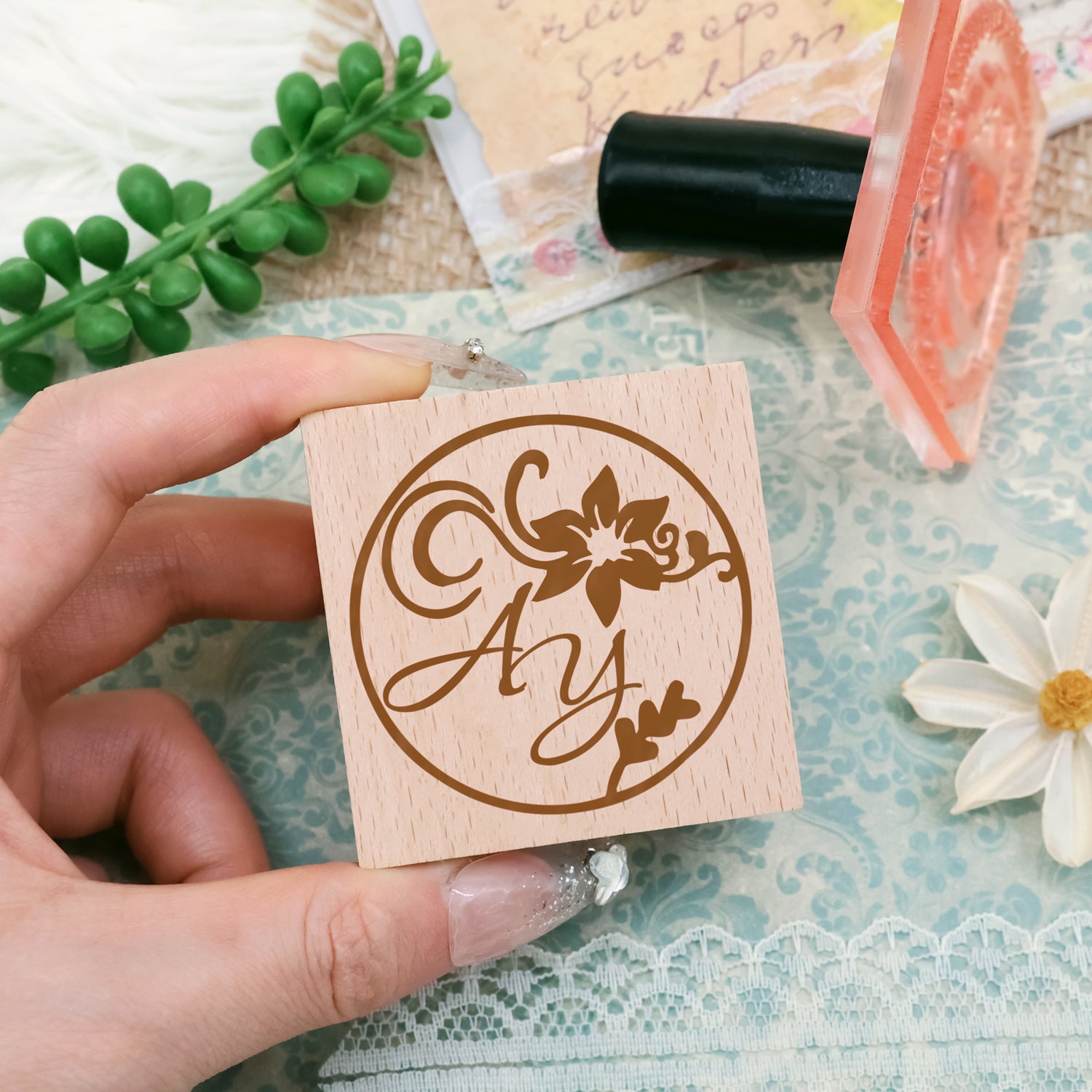 Custom Wedding Monogram Rubber Stamp (37 Designs) 2