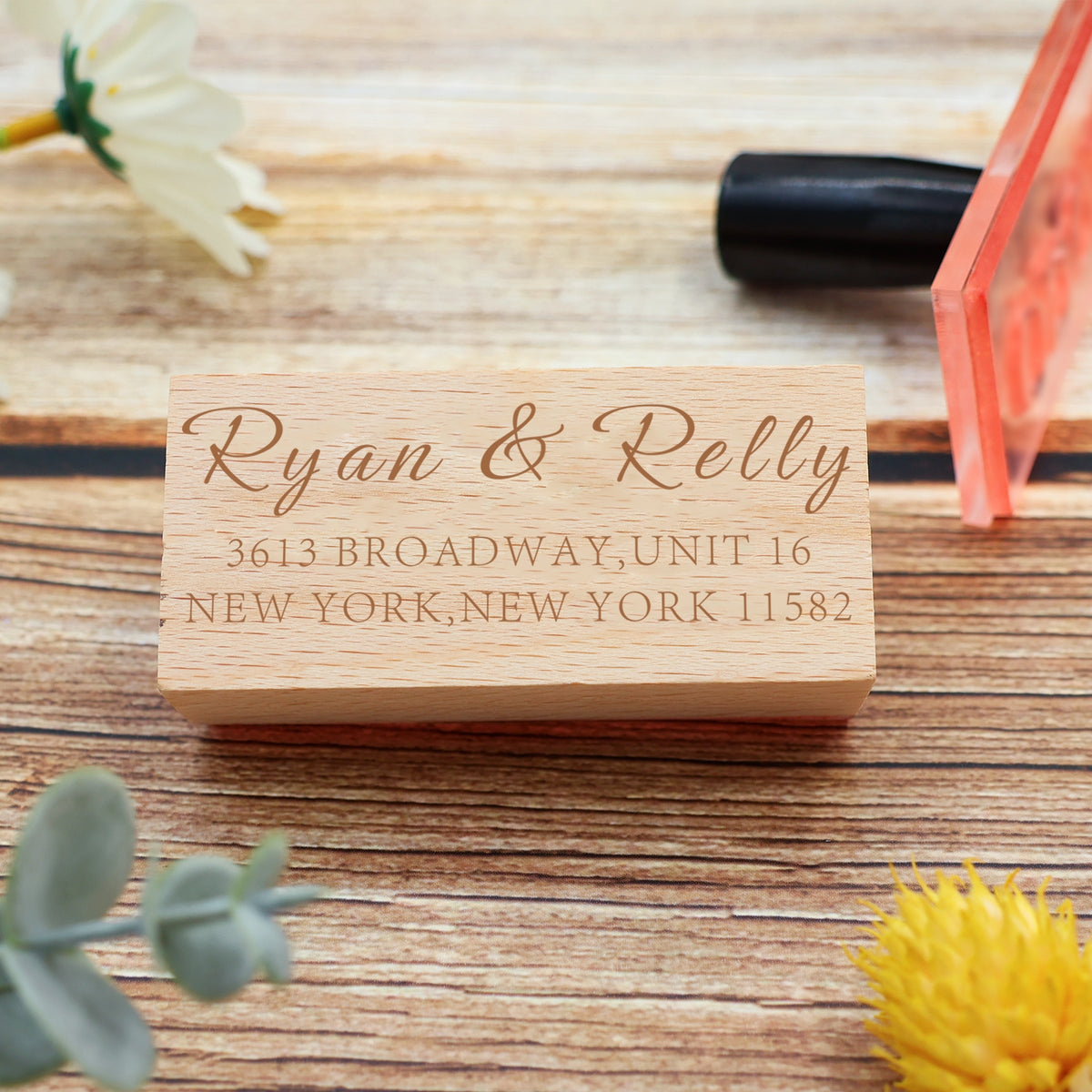 Personalisierter rechteckiger handschriftlicher Schrift Adress-Rücksendestempel aus Gummi - Stil 6 3
