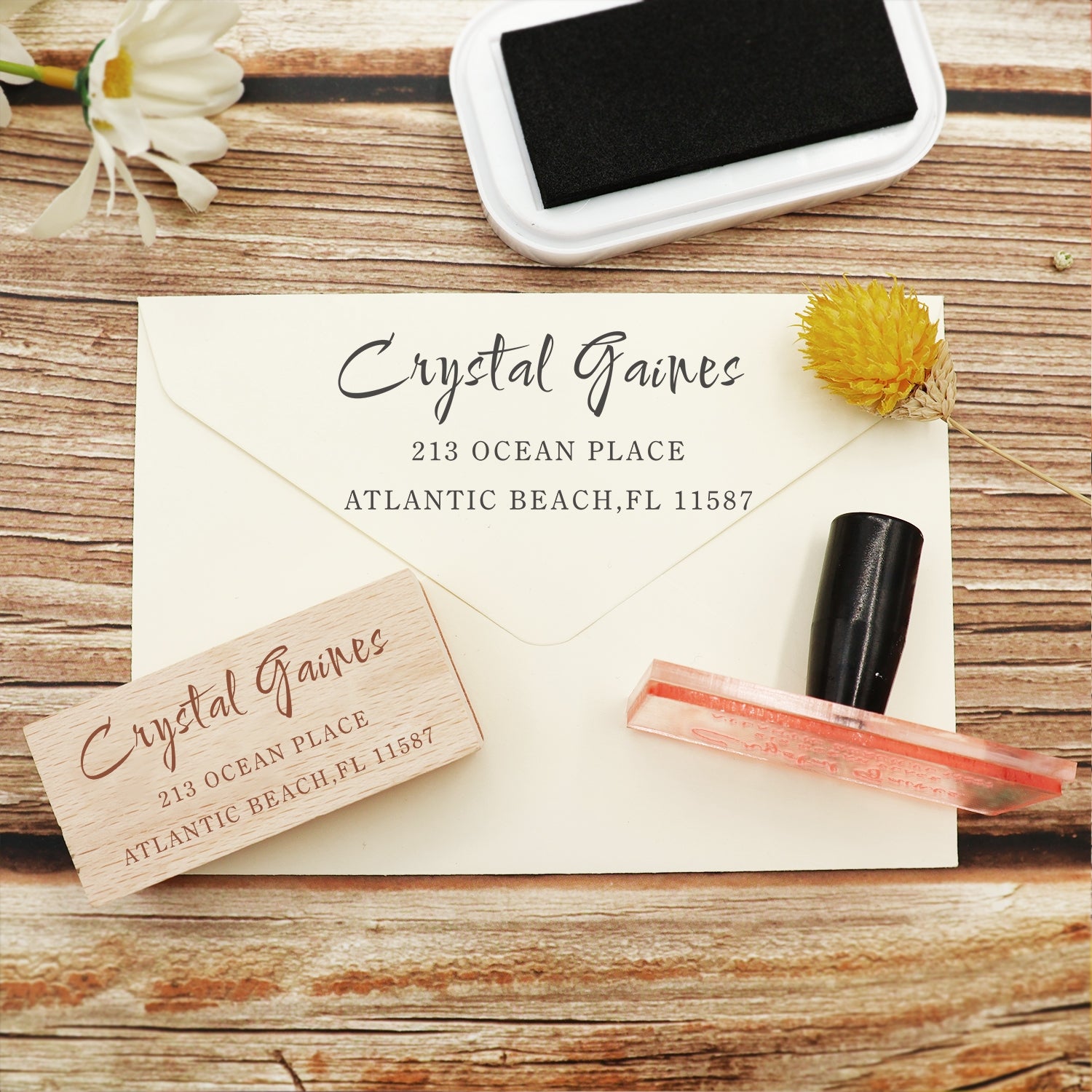 Personalisierter rechteckiger handschriftlicher Schriftart Adress-Rückgabe Stempel aus Gummi - Stil 15 2