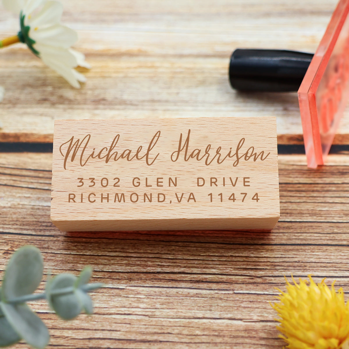 Custom Rectangular Handwriting Font Address Return Rubber Stamp - Style 22 3