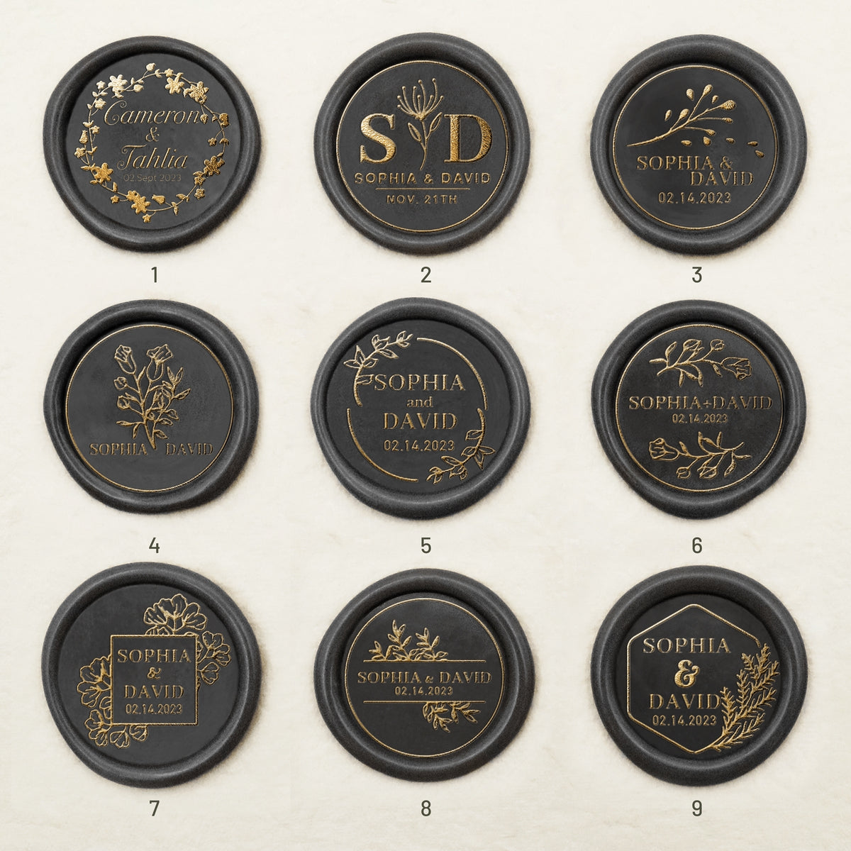 Custom Wedding Wax Seal Stamp (27 Designs) Wedding-Name-&-Date1-9