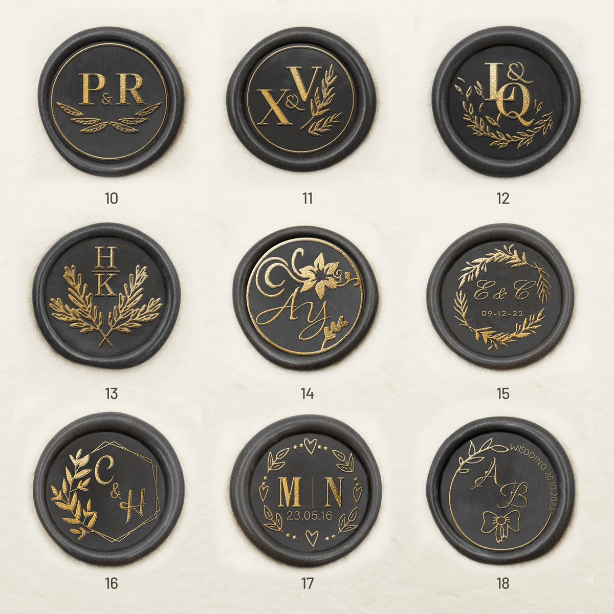 Custom Wedding Monogram Wax Seal Stamp (36 Designs) 10-18
