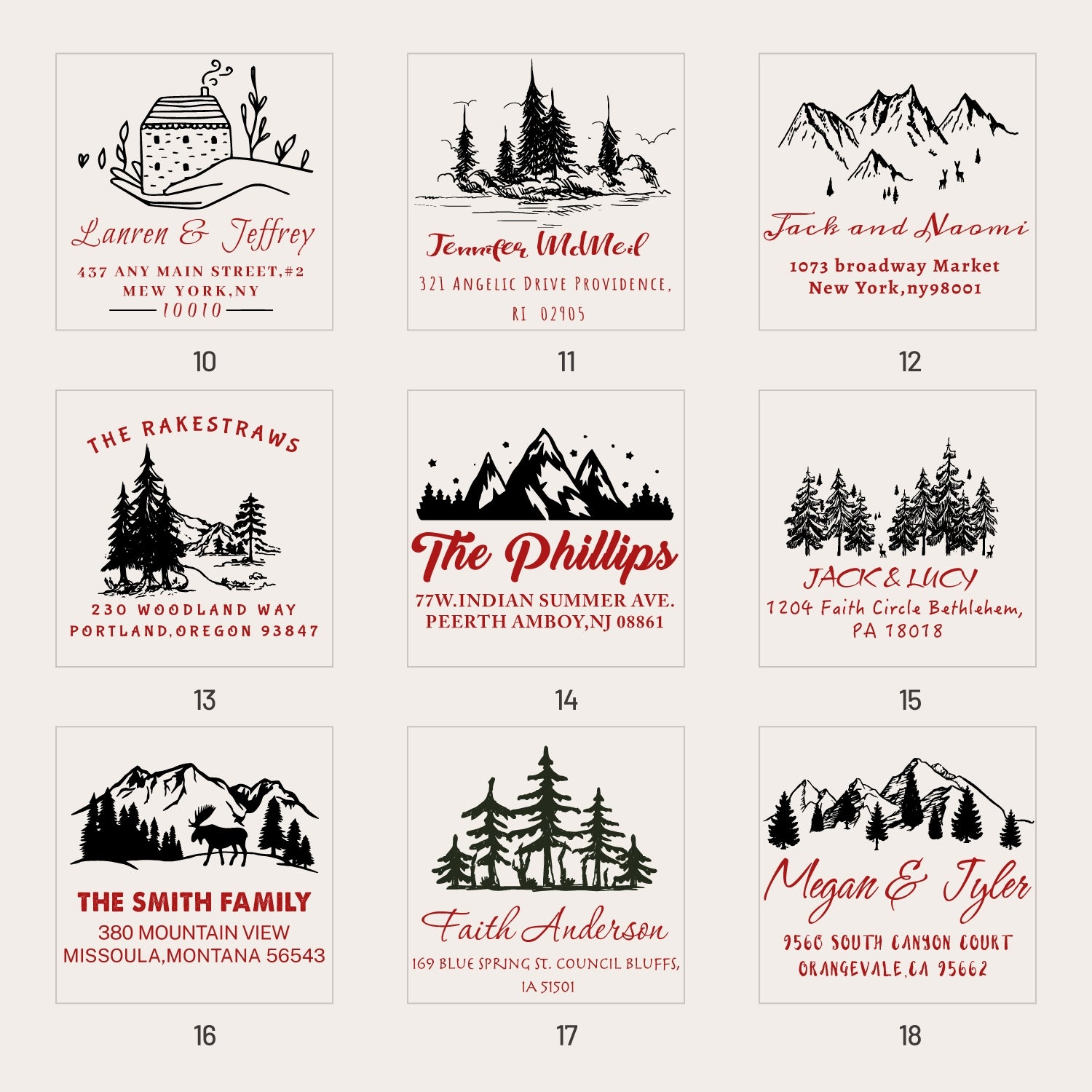 Custom Address Return Rubber Stamp with Your Signature Artwork (18 Designs) sku2