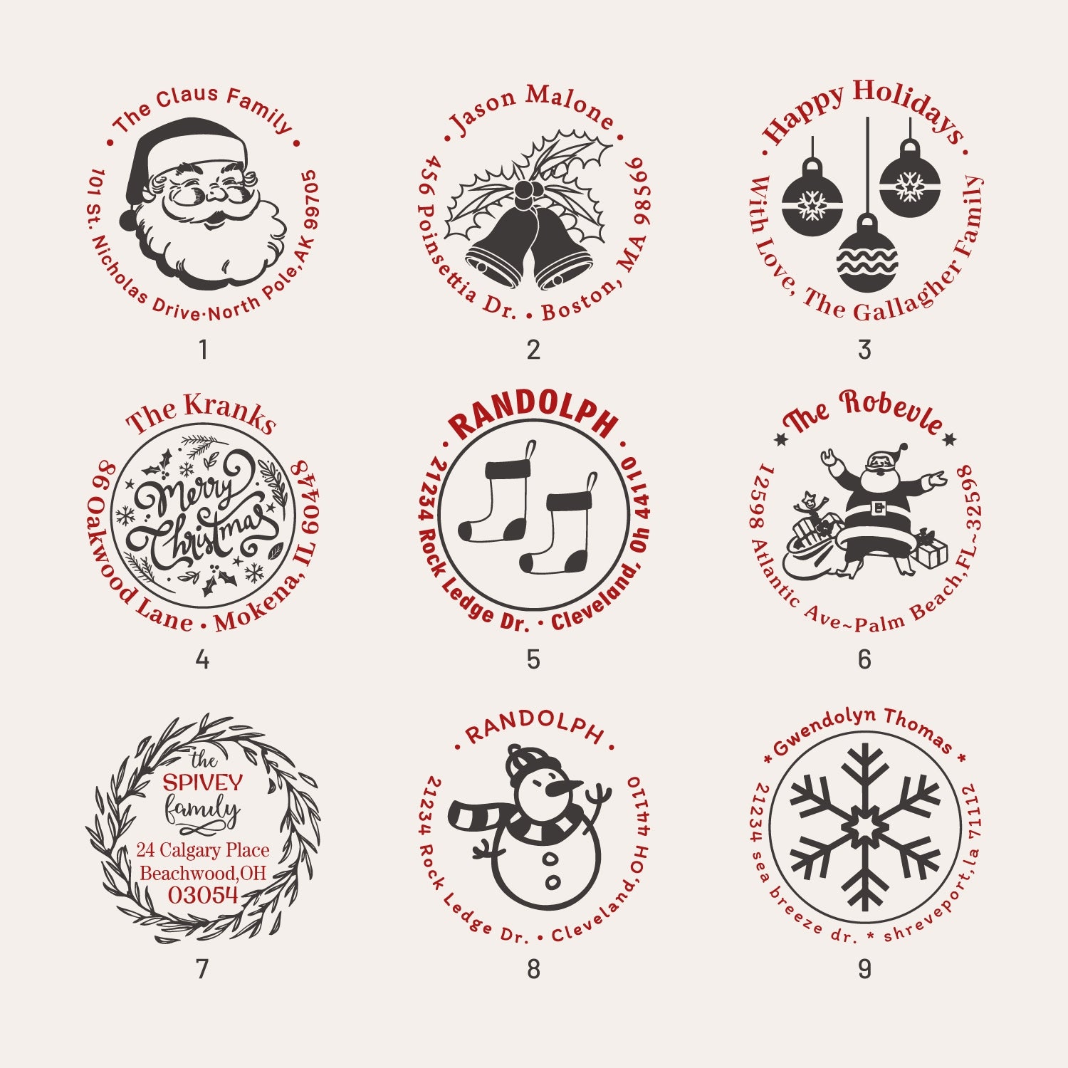 Personalisierter Weihnachts-Adressen Gummistempel (18 Designs) 1