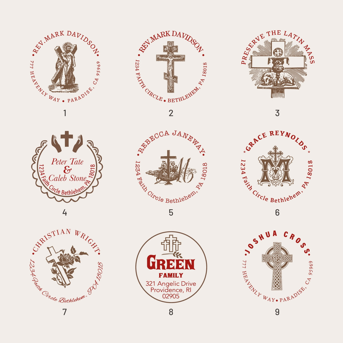 Custom Cross Religious Return Address Rubber Stamp (22 Designs)  SKU1