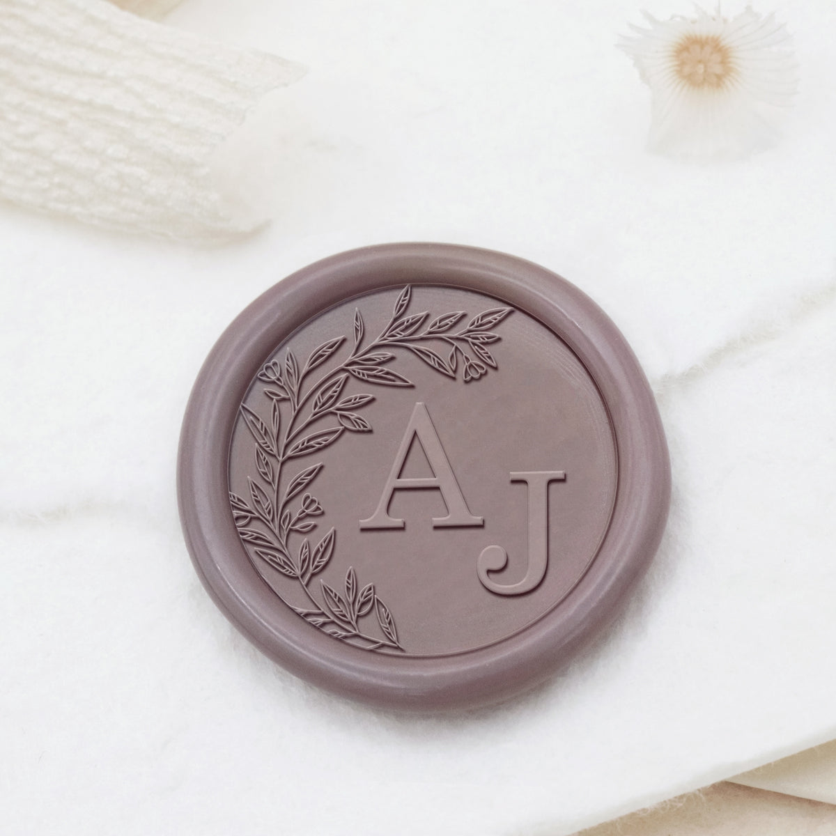 Personalisierter rahmenloser botanischer Hochzeits-Monogramm-Siegelwachs-Stempel (27 Designs)-Kopie 1