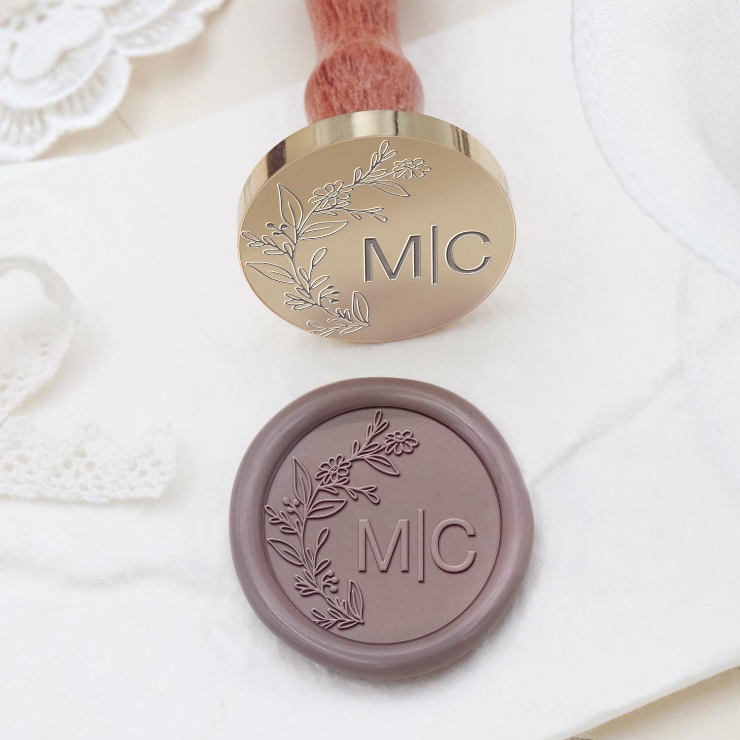 Custom Borderless Botanical Wedding Monogram Wax Seal Stamp - Style 3 2