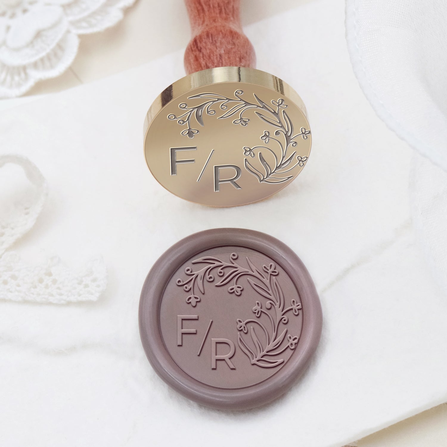Personalisierter randloser botanischer Hochzeits-Monogramm Siegelwachs Siegelstempel - Stil 8 2