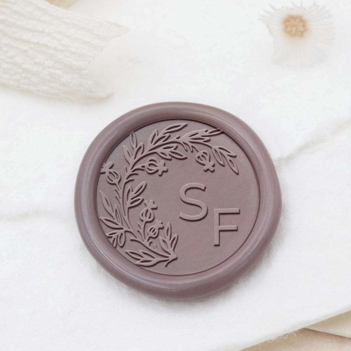 Personalisierter randloser botanischer Hochzeits-Monogramm Siegelwachs Siegelstempel - Stil 9 1