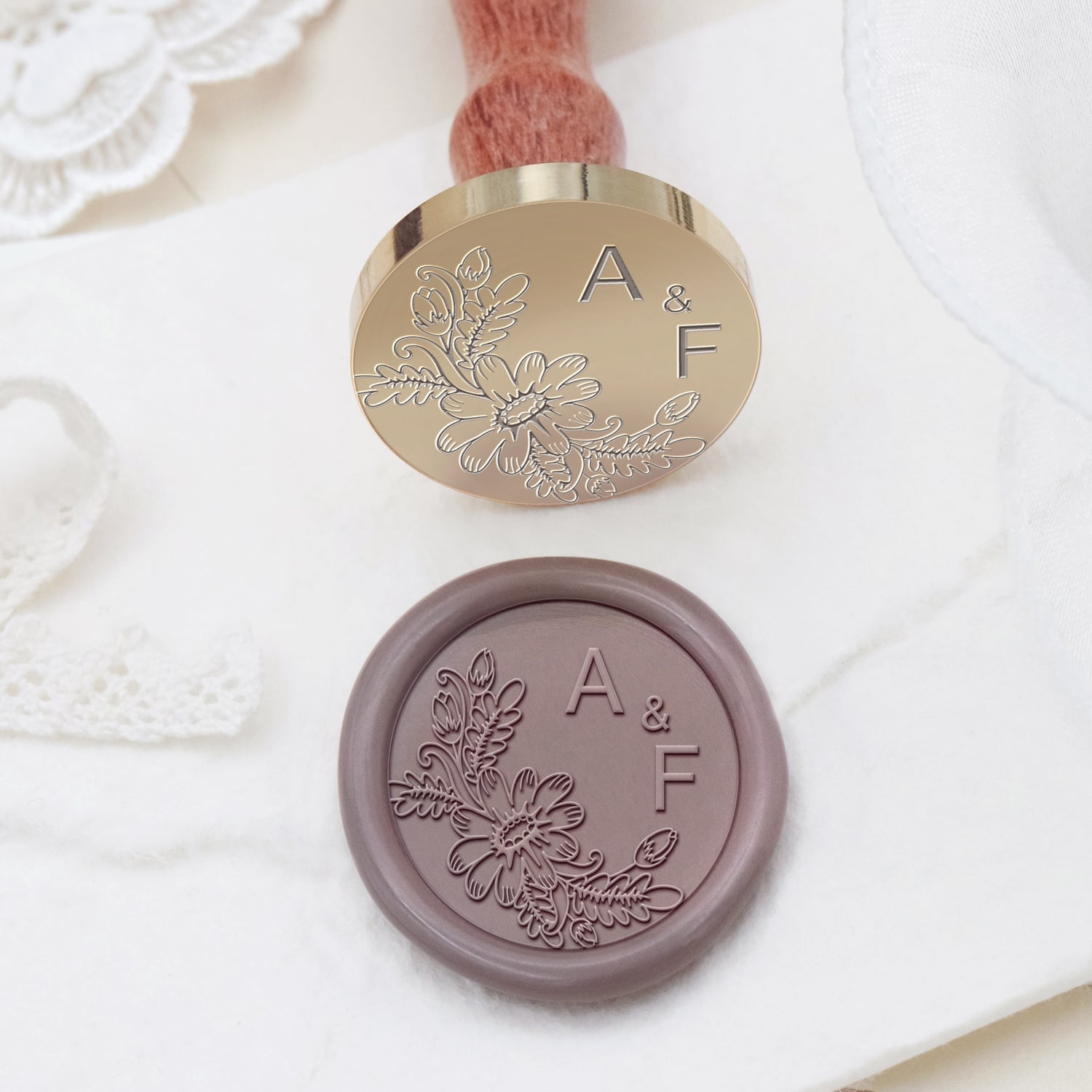 Custom Borderless Botanical Wedding Monogram Wax Seal Stamp - Style 12 2