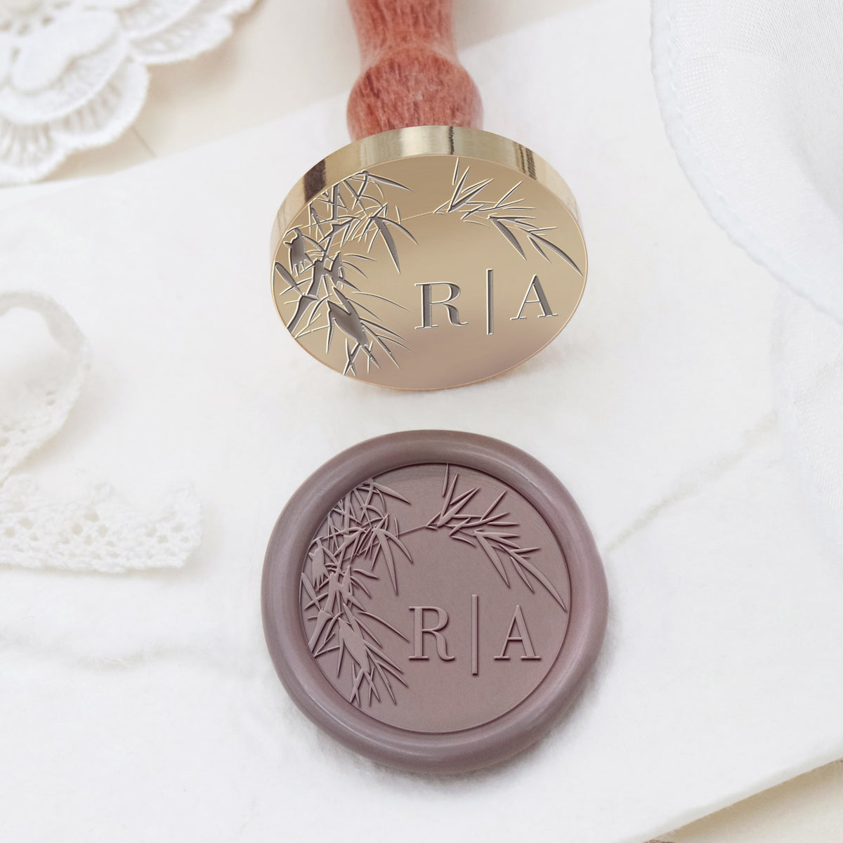 Custom Borderless Botanical Wedding Monogram Wax Seal Stamp - Style 17 2