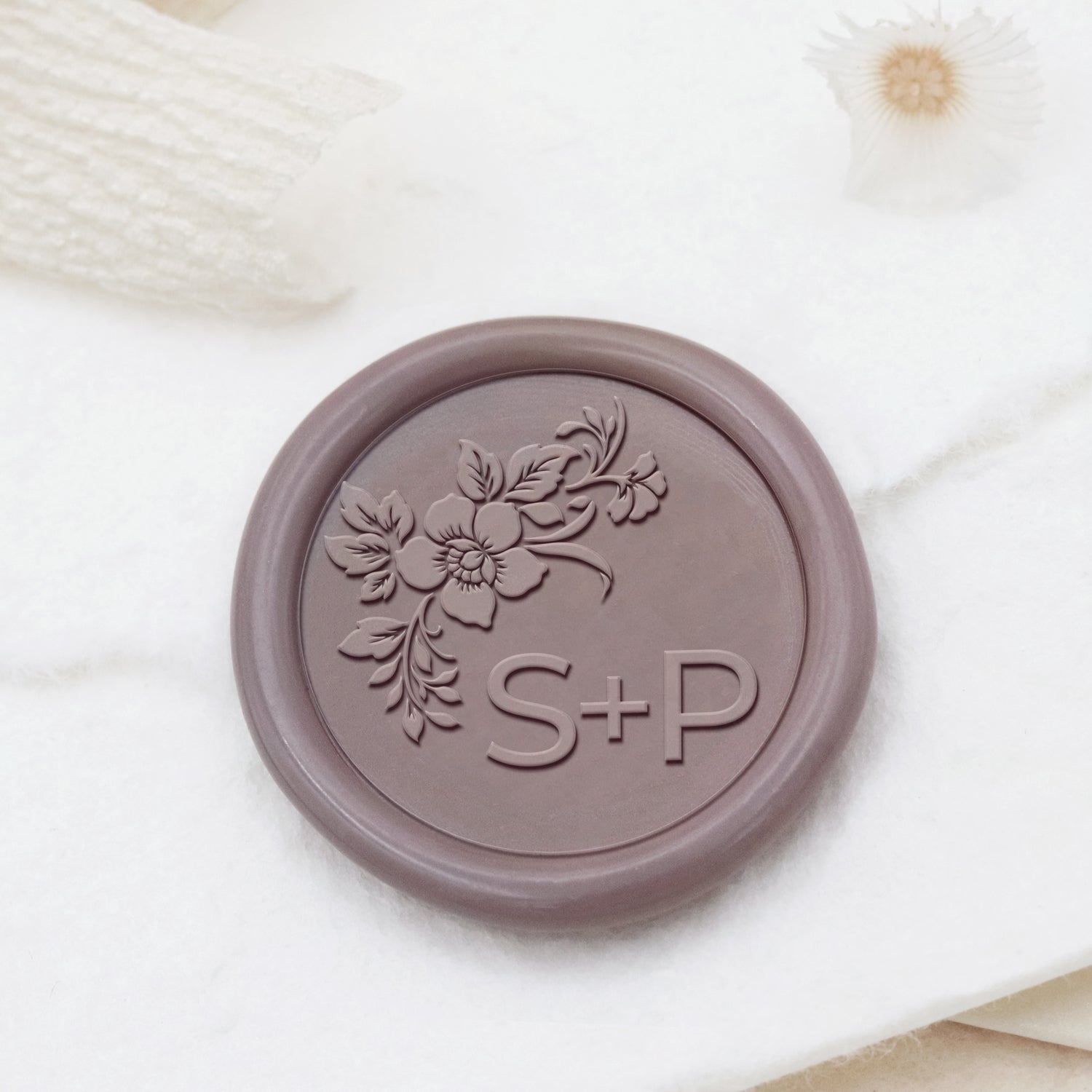 Custom Borderless Botanical Wedding Monogram Wax Seal Stamp - Style 27 1