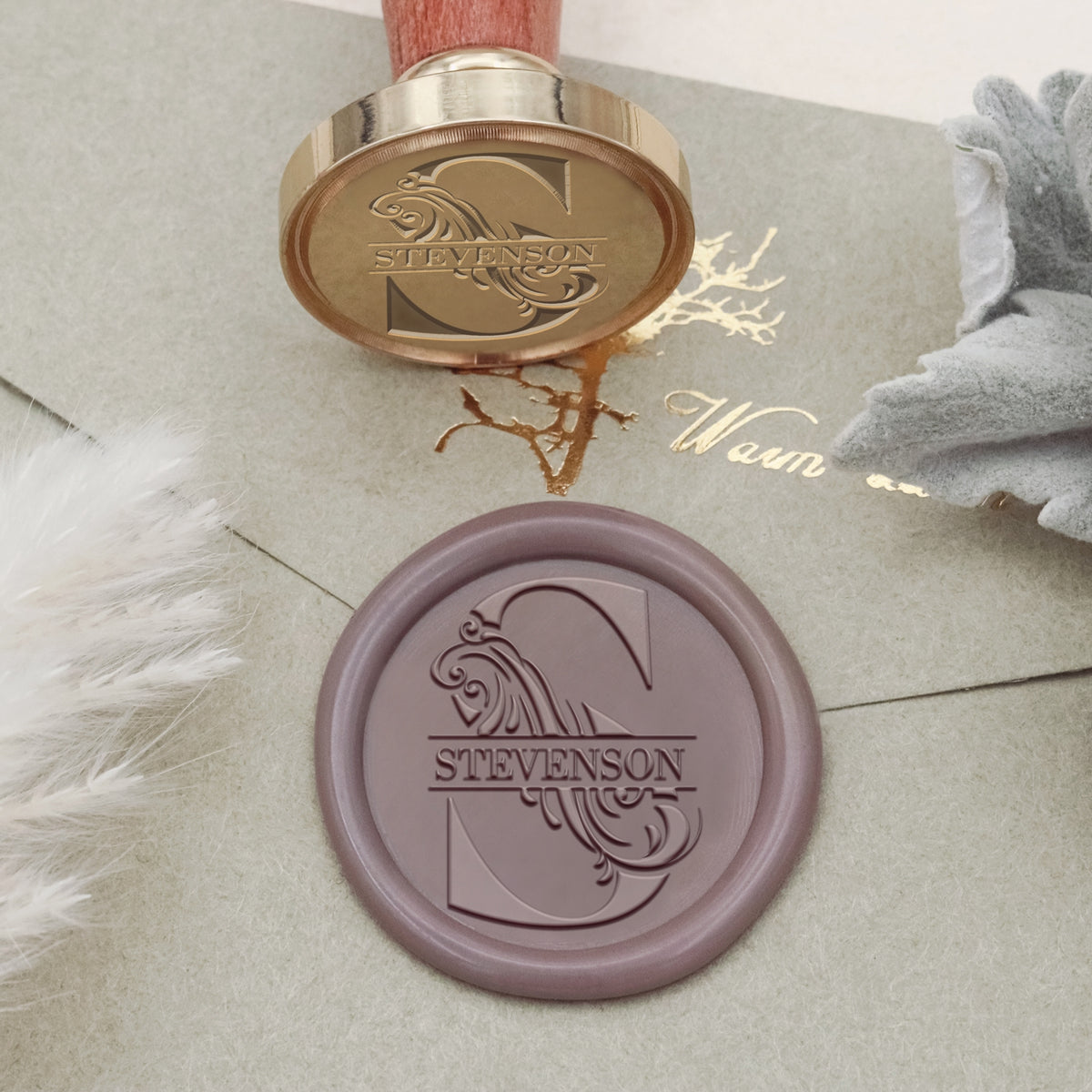 Personalisiert Geschwungene Ranken Initial Name Siegelwachs Stempel 2