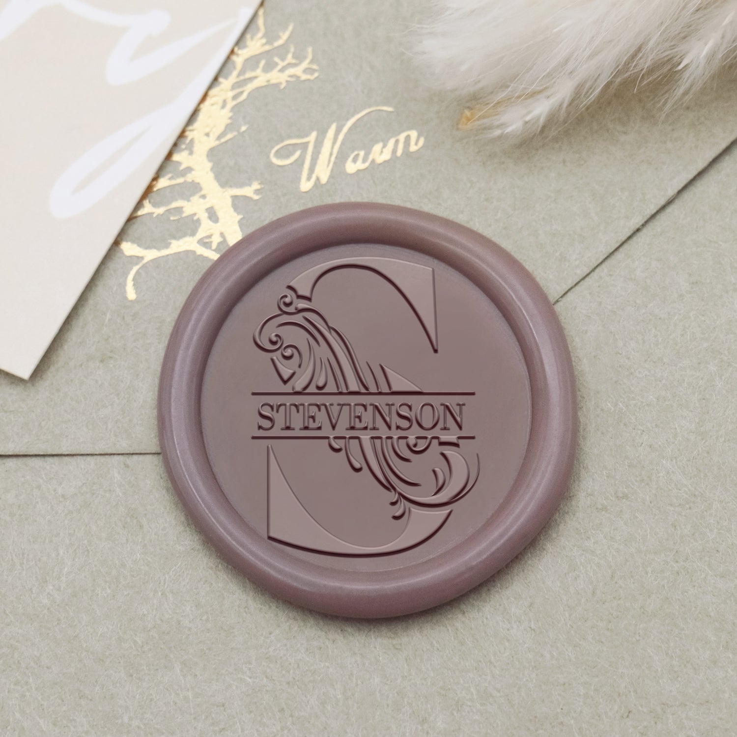 Personalisierter geschwungener Ranken Initial Name Siegelwachs Stempel 1