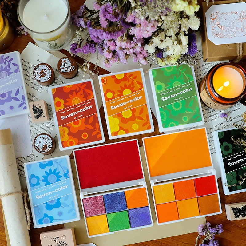 Perlglanz Sieben-Farben Boxed Stempelkissen Set a