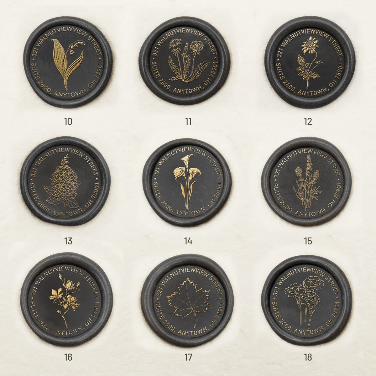 Custom Botanical Address Wax Seal Stamp (27 Designs)-sku10-18