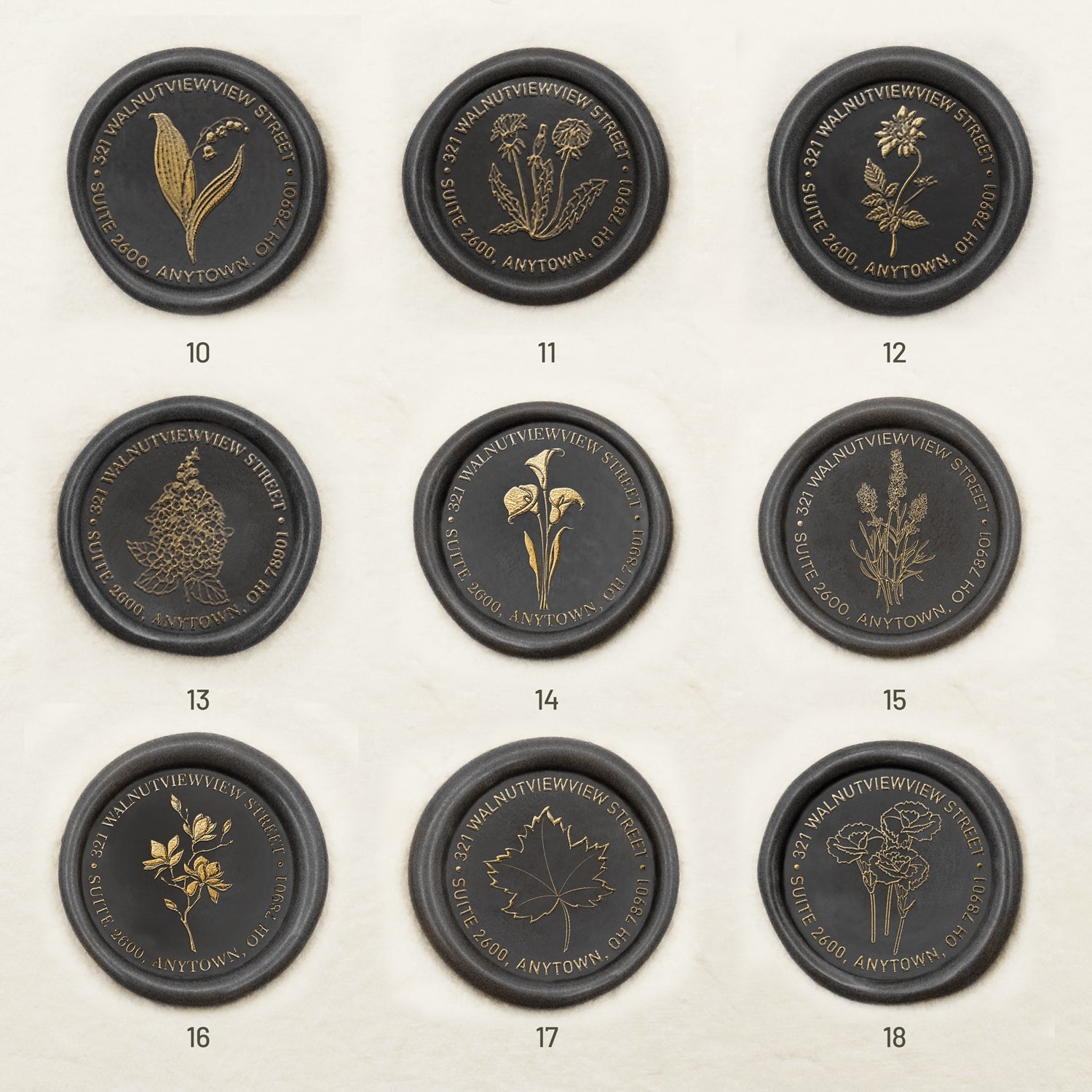 Custom Botanical Address Wax Seal Stamp (27 Designs)-sku10-18