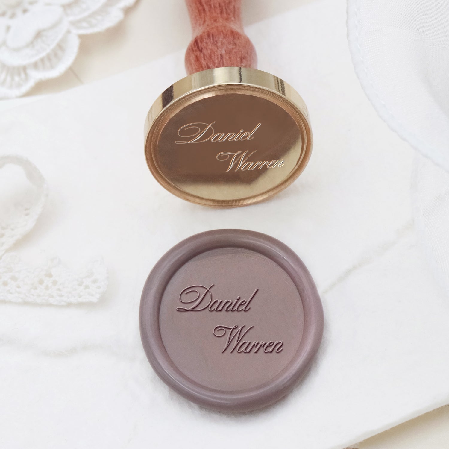 Tampon Encreur de Sceau de Cire de Mariage Nom Minimaliste Personnalisé - Style 8 2