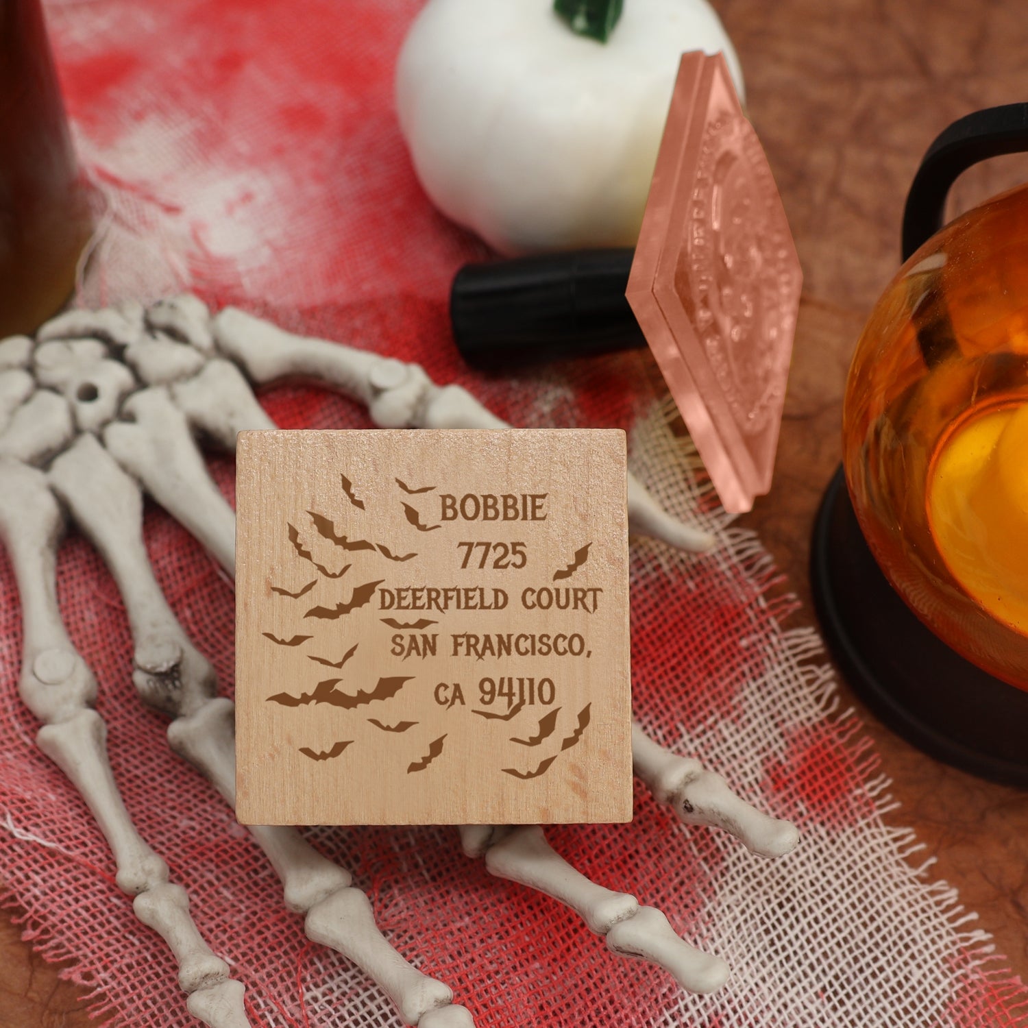 Custom Bat Swarm Halloween Address Rubber Stamp1