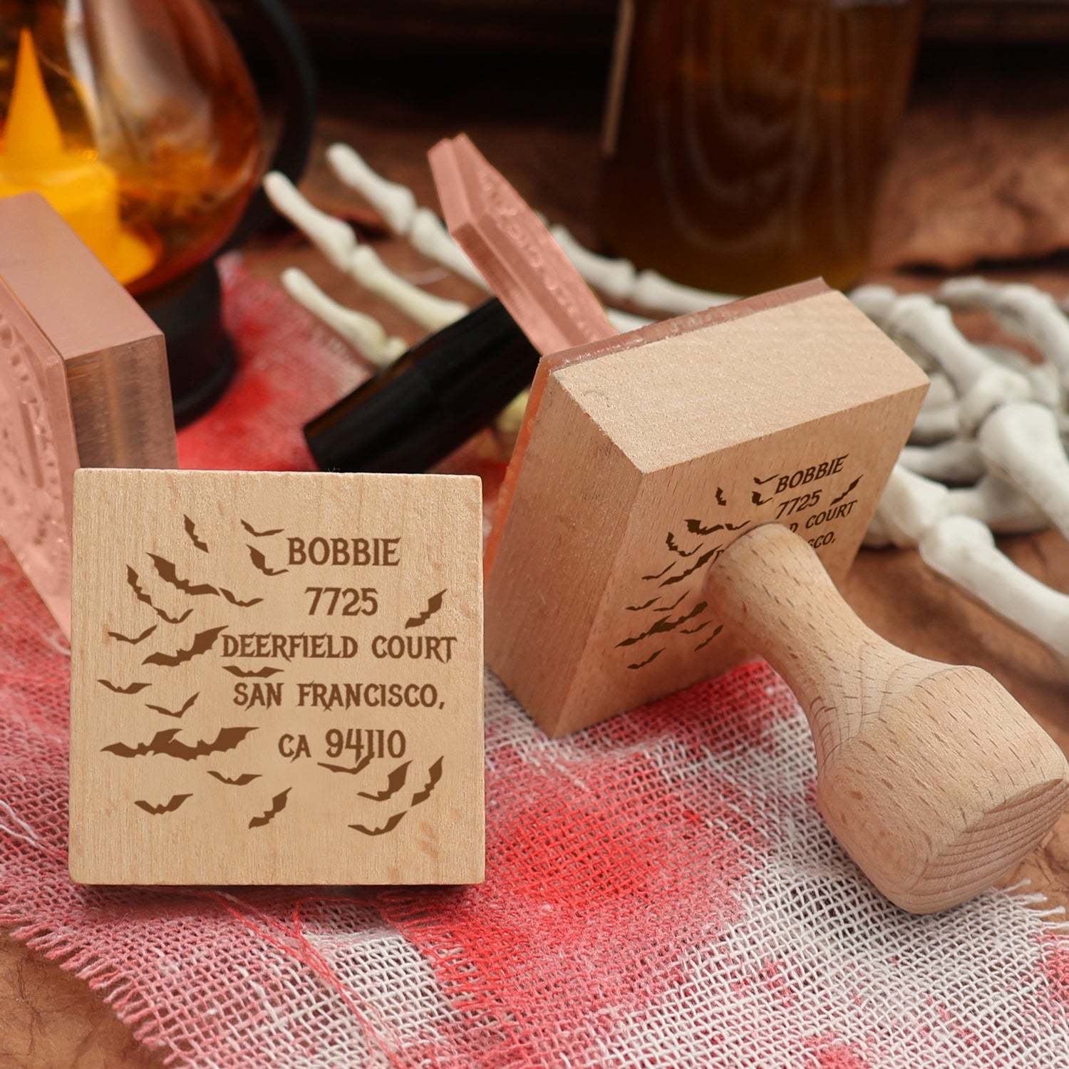 Personalisierter Fledermausschwarm Halloween Adresse Gummistempel3