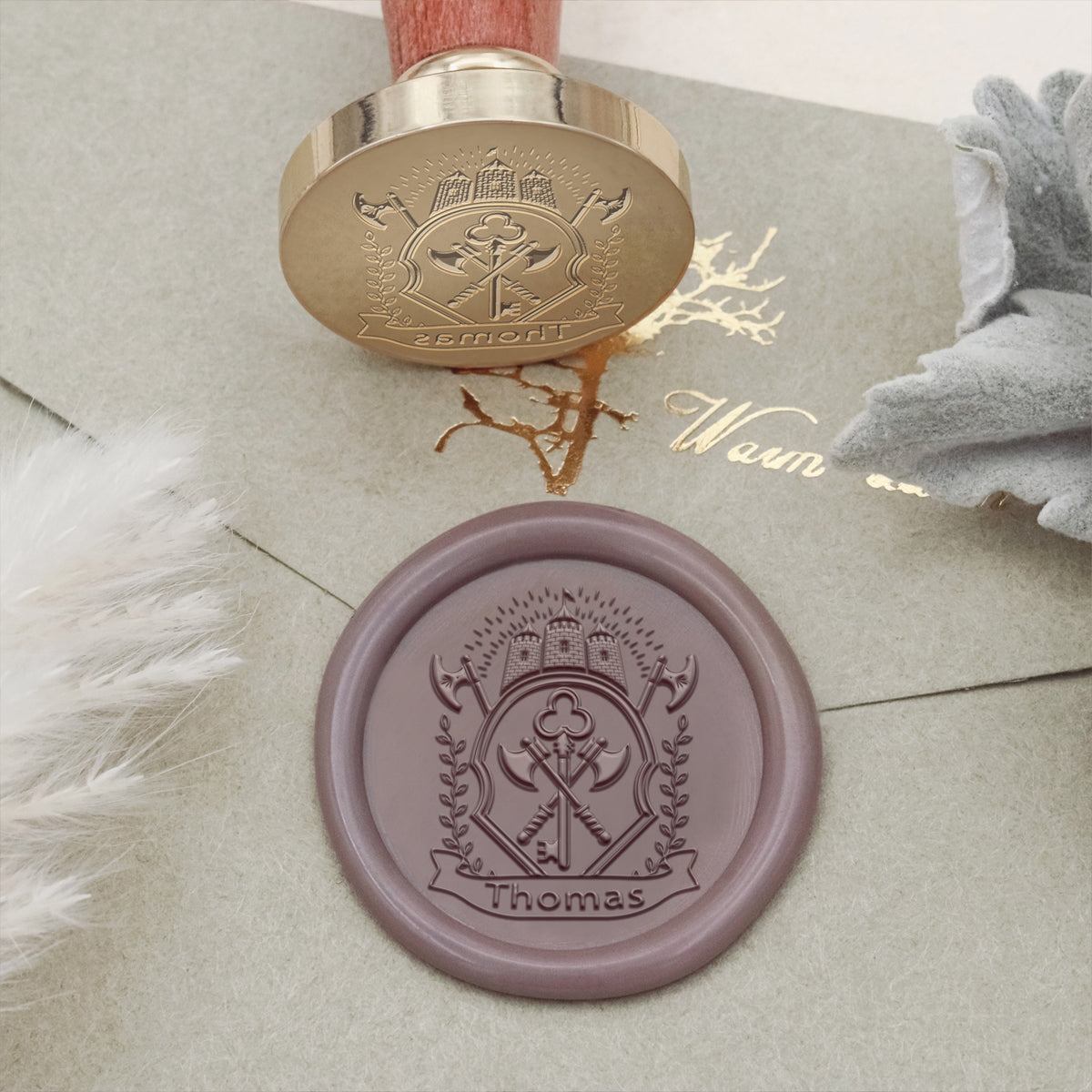 Sello de Caucho de Lacre Tótem Llave Familia Thomas Personalizado
