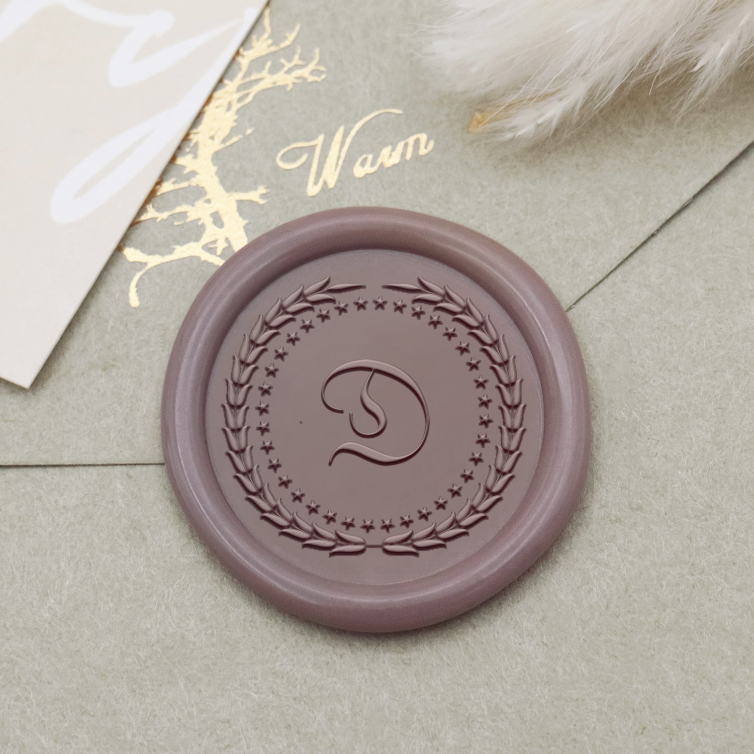Enigmatic Whispers Custom Olive Leaf Initial Wax Seal Stamp 1