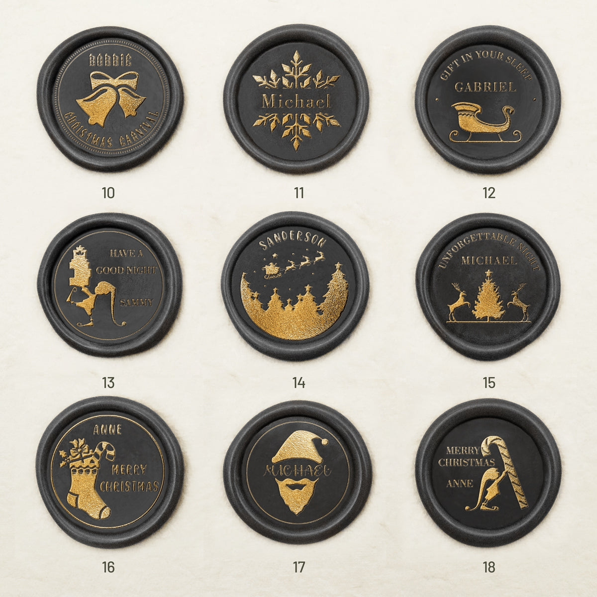 Personalisierter Weihnachtsname Siegelwachs Siegelstempel (27 Designs) Christmas-2