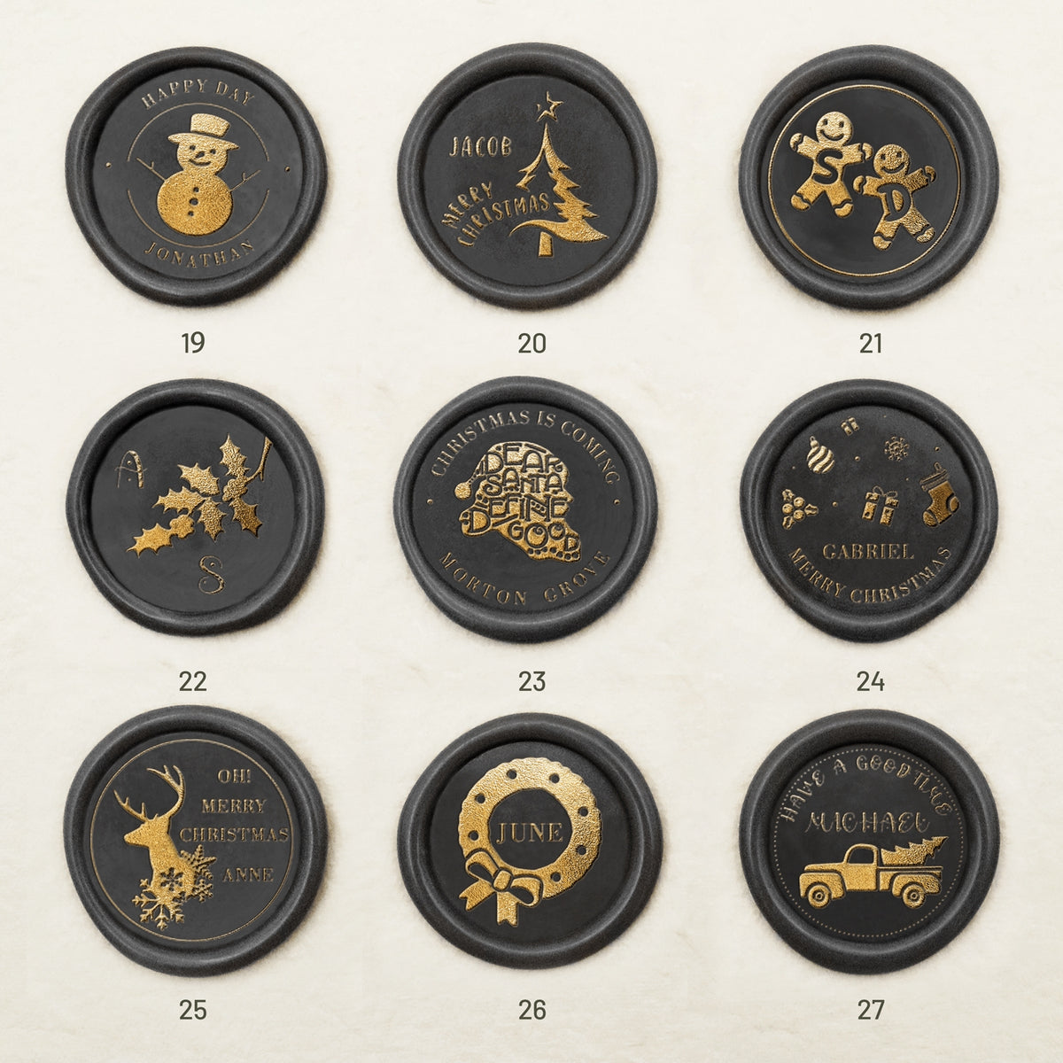 Personalisierter Weihnachts-Namen Siegelwachs Siegelstempel (27 Designs) Christmas-3