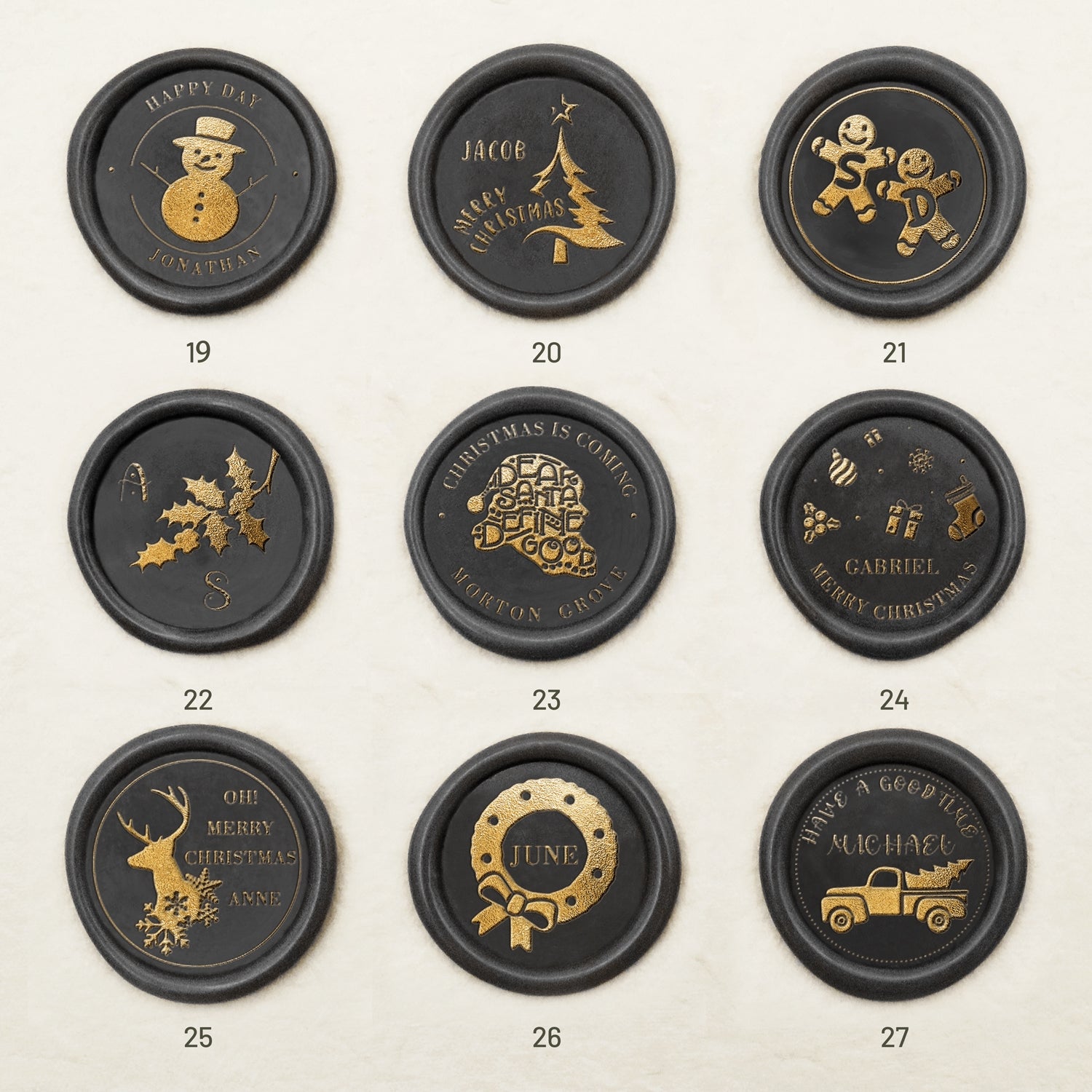 Personalisierter Weihnachts-Namen Siegelwachs Siegelstempel (27 Designs) Christmas-3