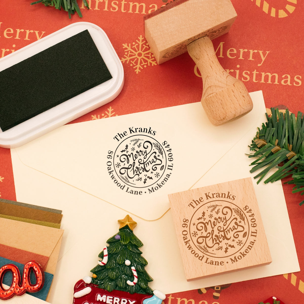 Personalisierter Frohe Weihnachten Text Adresse Gummistempel
