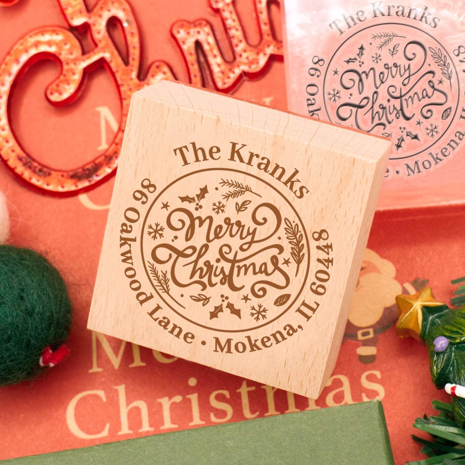 Personalisierter Frohe Weihnachten Text Adresse Gummistempel3