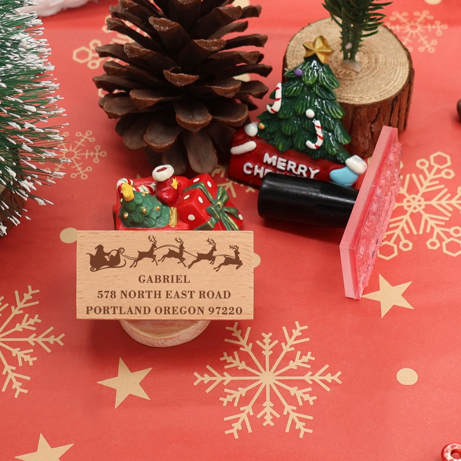 Personalisierter Weihnachts-Rechteck-Adress-Gummistempel (27 Designs)1