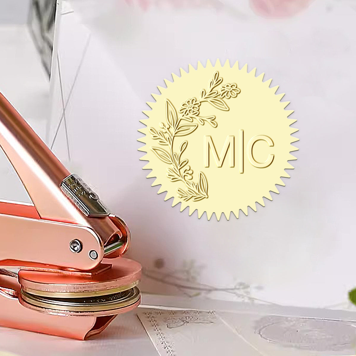 Personalisierte Botanische Initialen Hochzeits-Monogramm Prägezange - Stil 3 Personalisierte Botanische Initialen Hochzeits-Monogramm Prägezange - Stil 313 21
