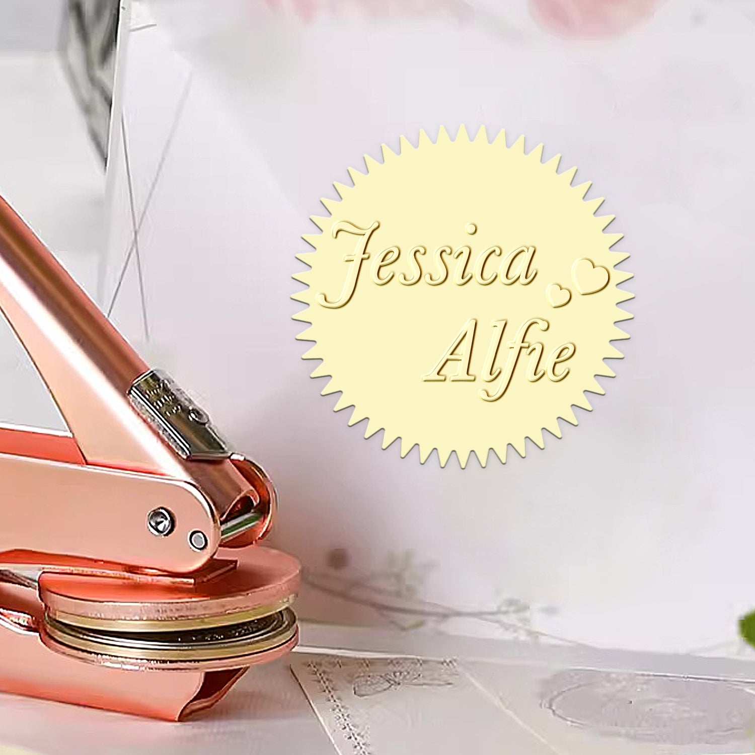Personalisierte Minimalistische Hochzeits-Prägezange mit Namen - Stil 3 1-31