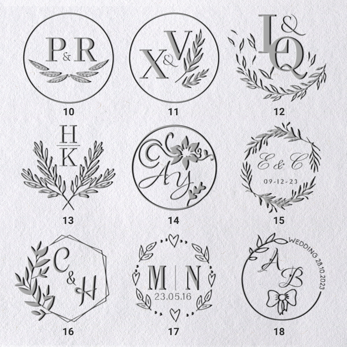 Custom Initials Wedding Monogram Embossers (36 Designs) 10-181