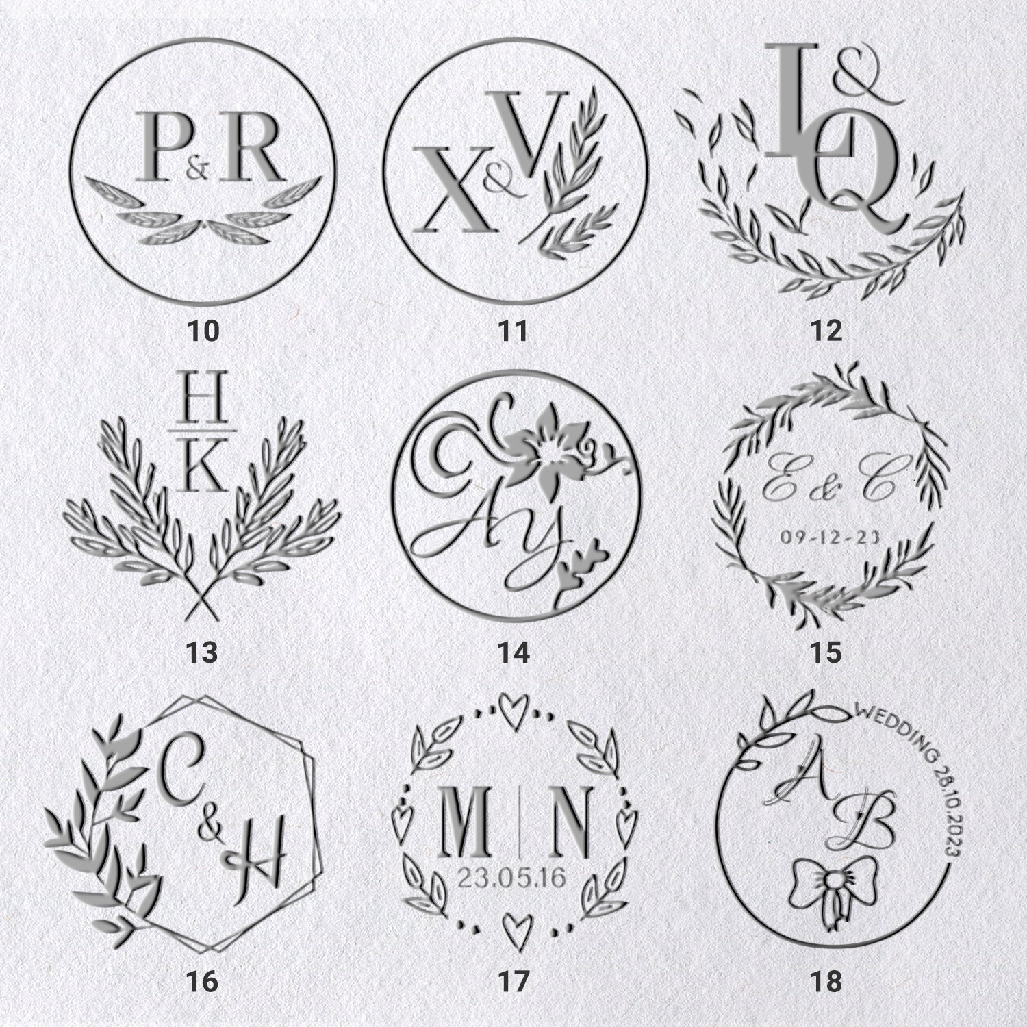 Custom Initials Wedding Monogram Embossers (36 Designs) 10-181