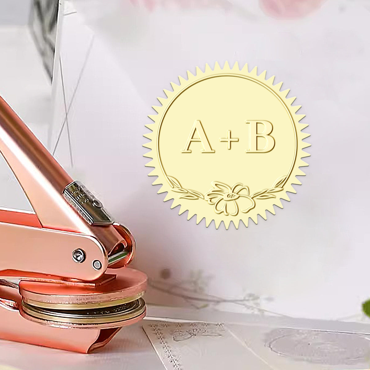 Custom Blossom Wedding Monogram Initial Embosser 1-101