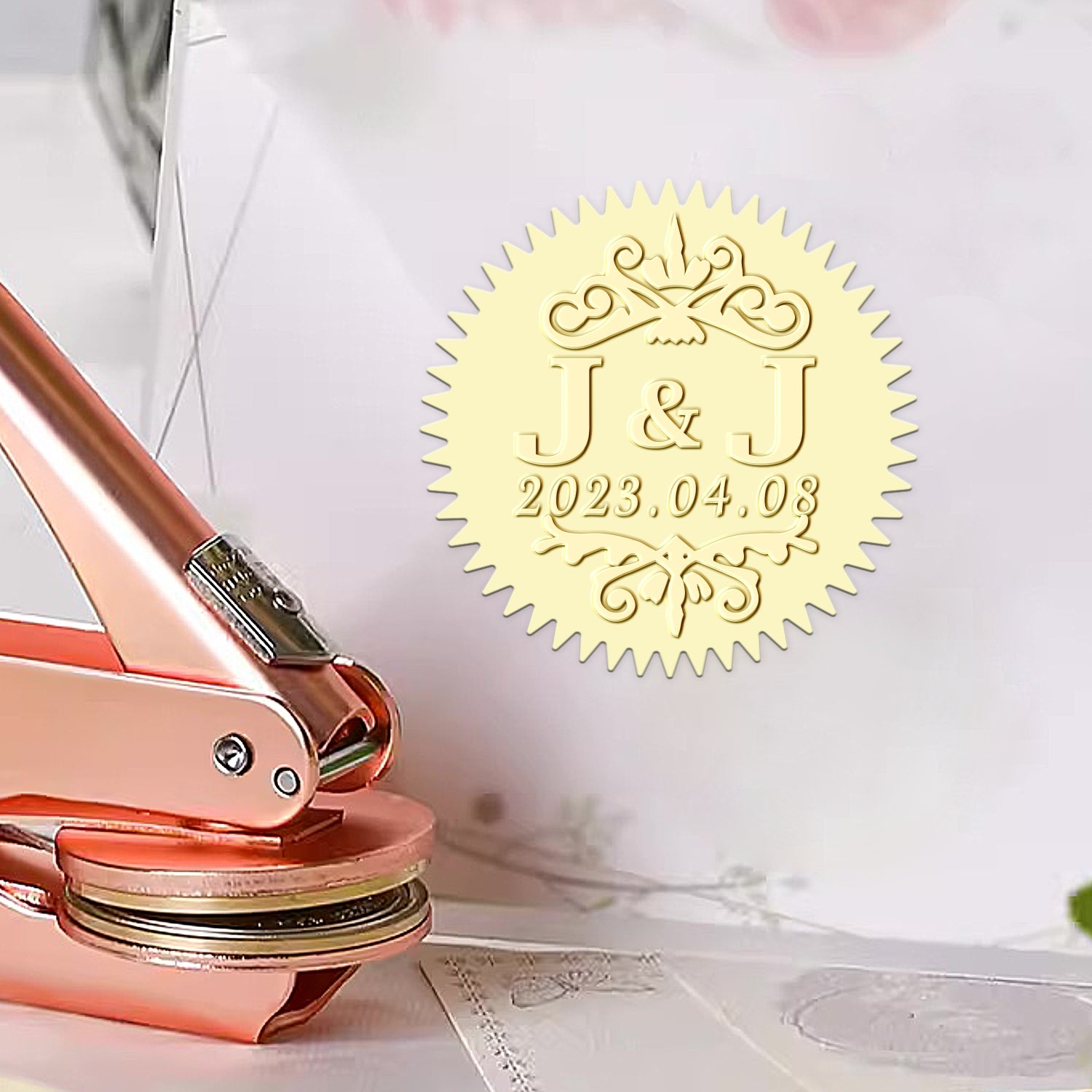 Custom Double Initials and Date Wedding Monogram Embosser 1-331