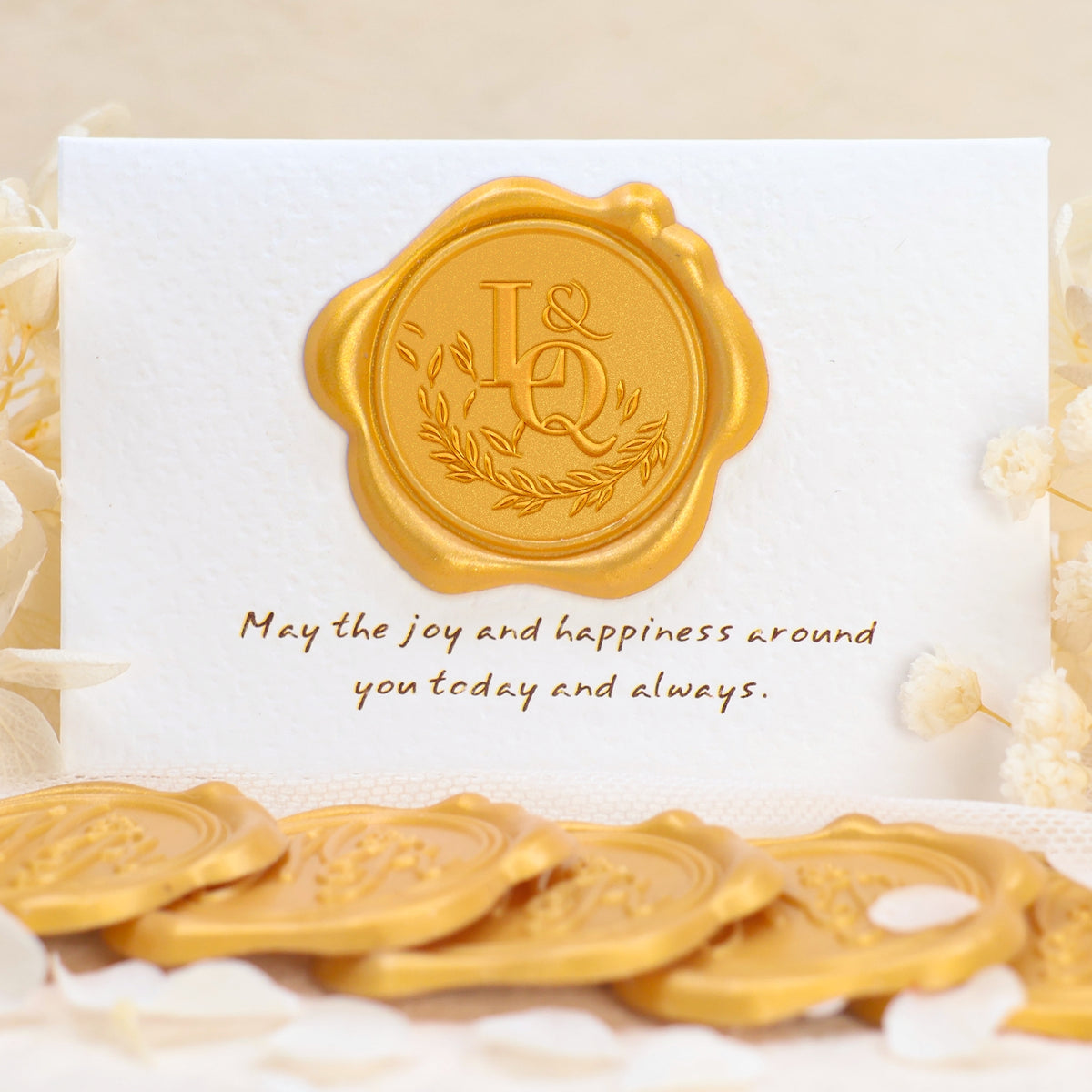 Personalisierte Fallende Olivenzweig Hochzeit Monogramm Siegelwachs Sticker 1-12