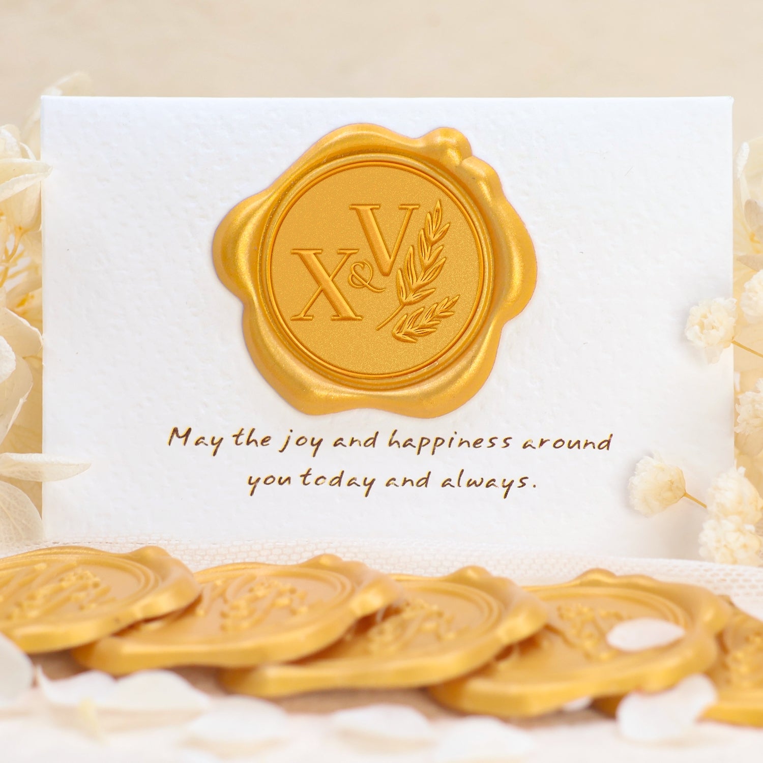 Personalisierte Olivenzweig Hochzeit Monogramm Siegelwachs Sticker 1-11