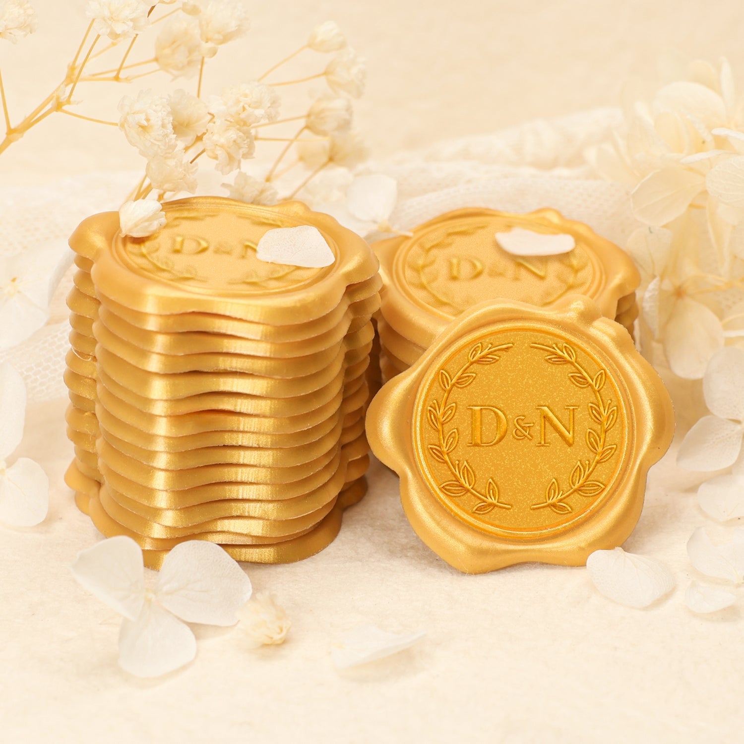 Pegatinas de Sello de Lacre Personalizado con Monograma de Ramitas para Boda 2-3