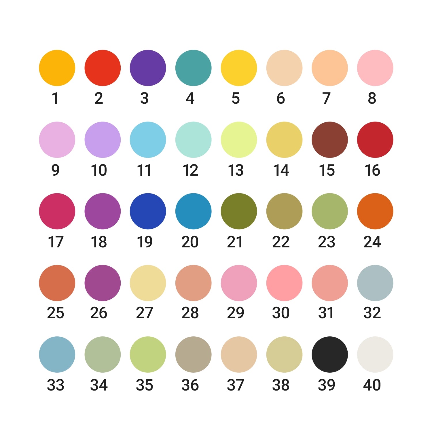 40 Farben LD Tautropfen Stempelkissen Farbe1