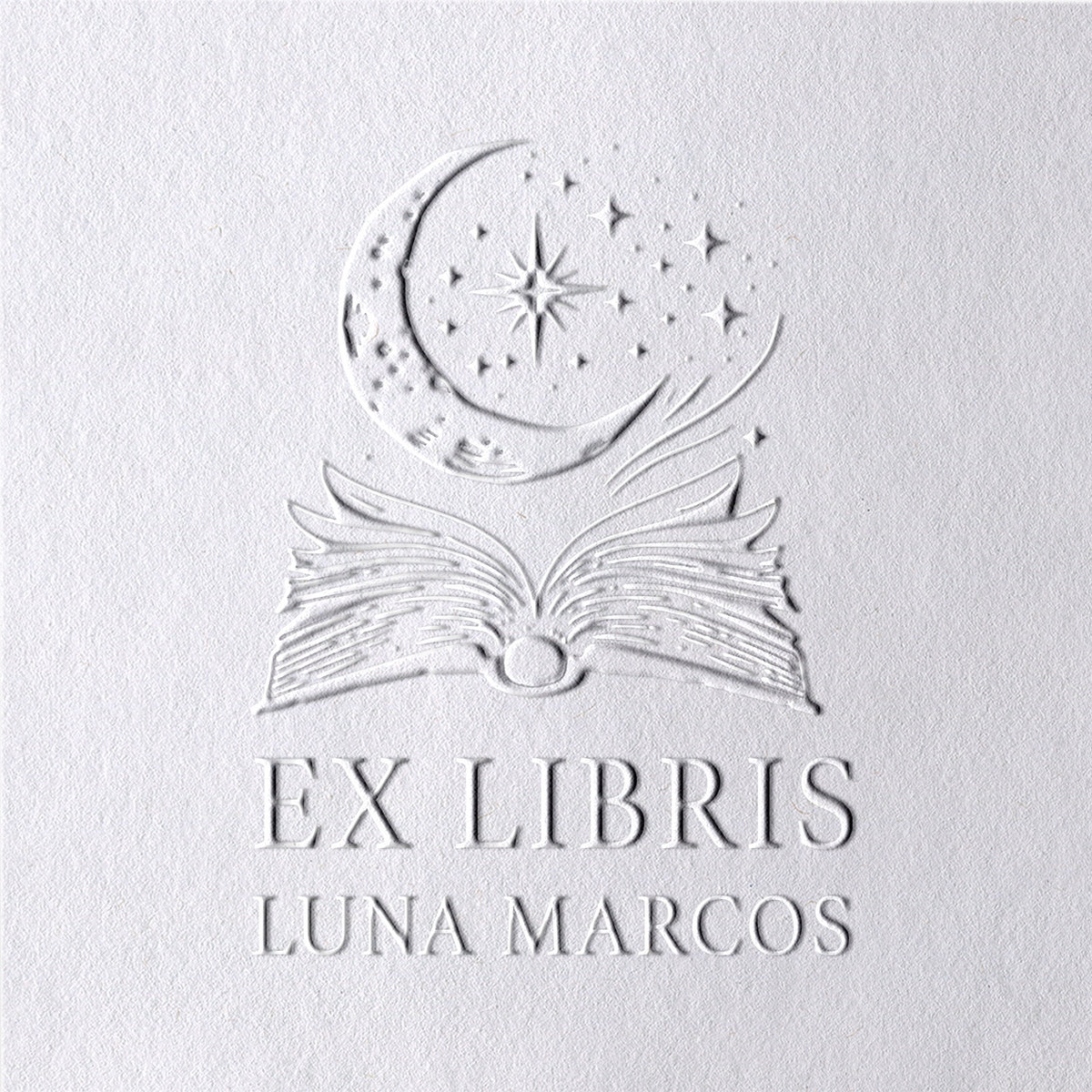 Timbre à sec personnalisé Lune et Étoiles Ex-libris pour Livre2