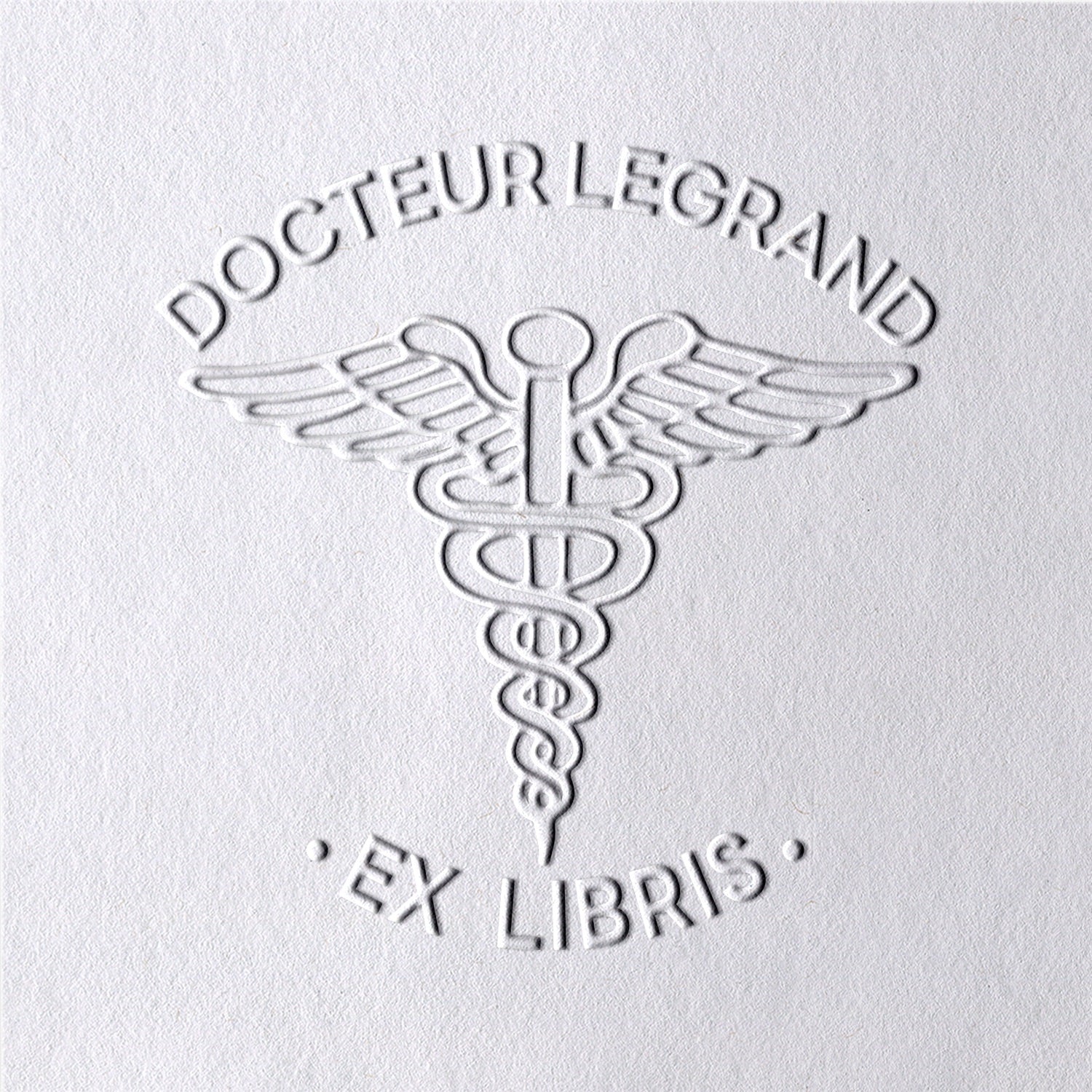 Personalisierter Caduceus Exlibris-Stempel Buch Prägezange2