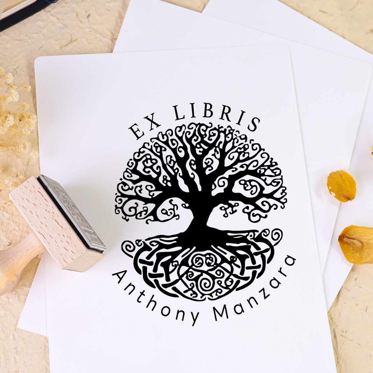 Individueller Zwillings-Schwalben Ex Libris Buch Holz Gummistempel