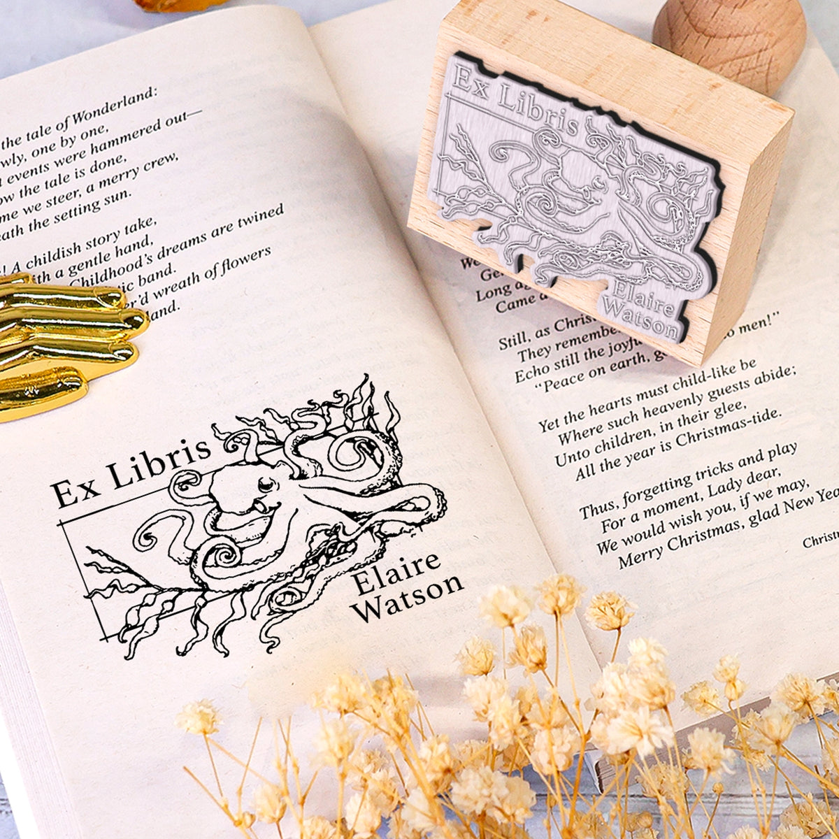 personalisiert Buch Gummistempel Verwendung Buchcover