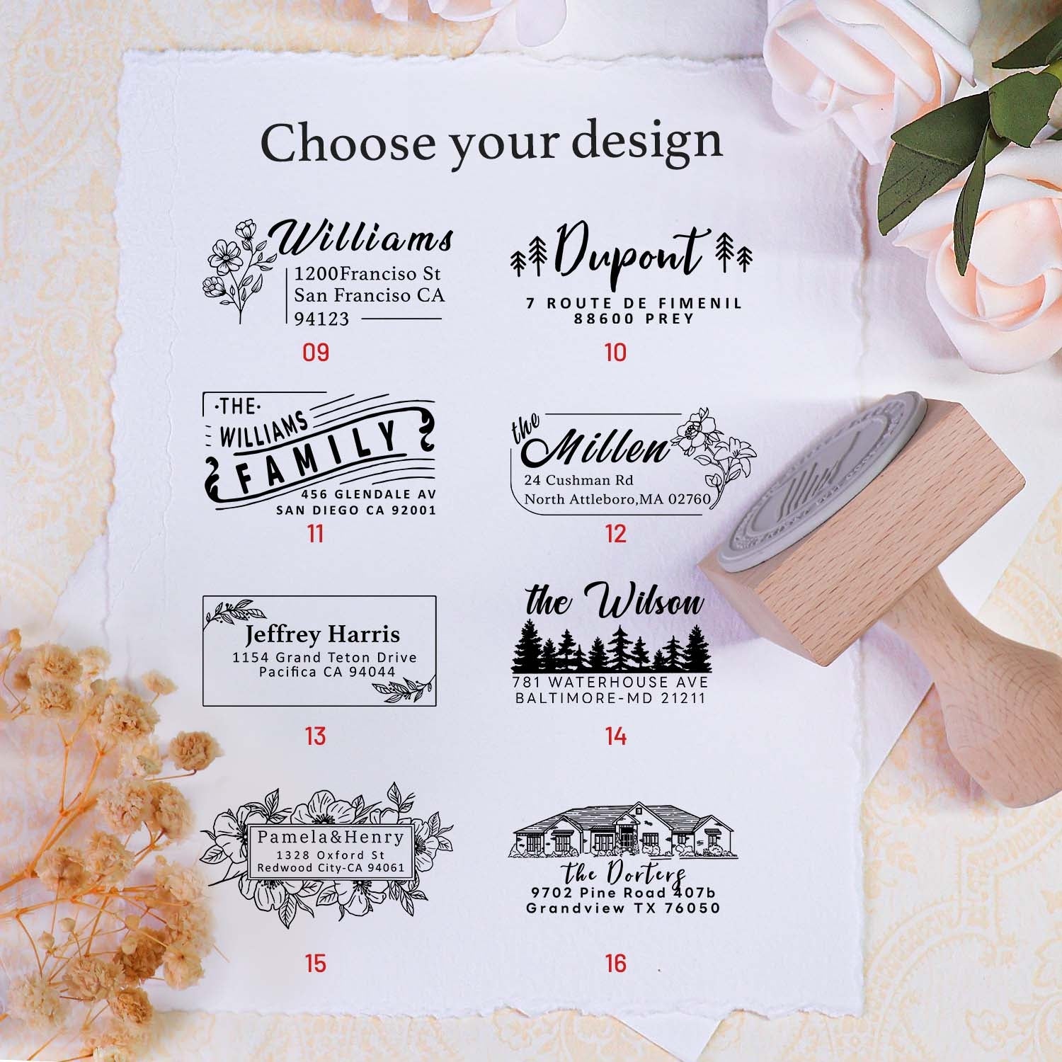 Custom Rectangular Wooden Rubber Address Stamp - 18 Designs2