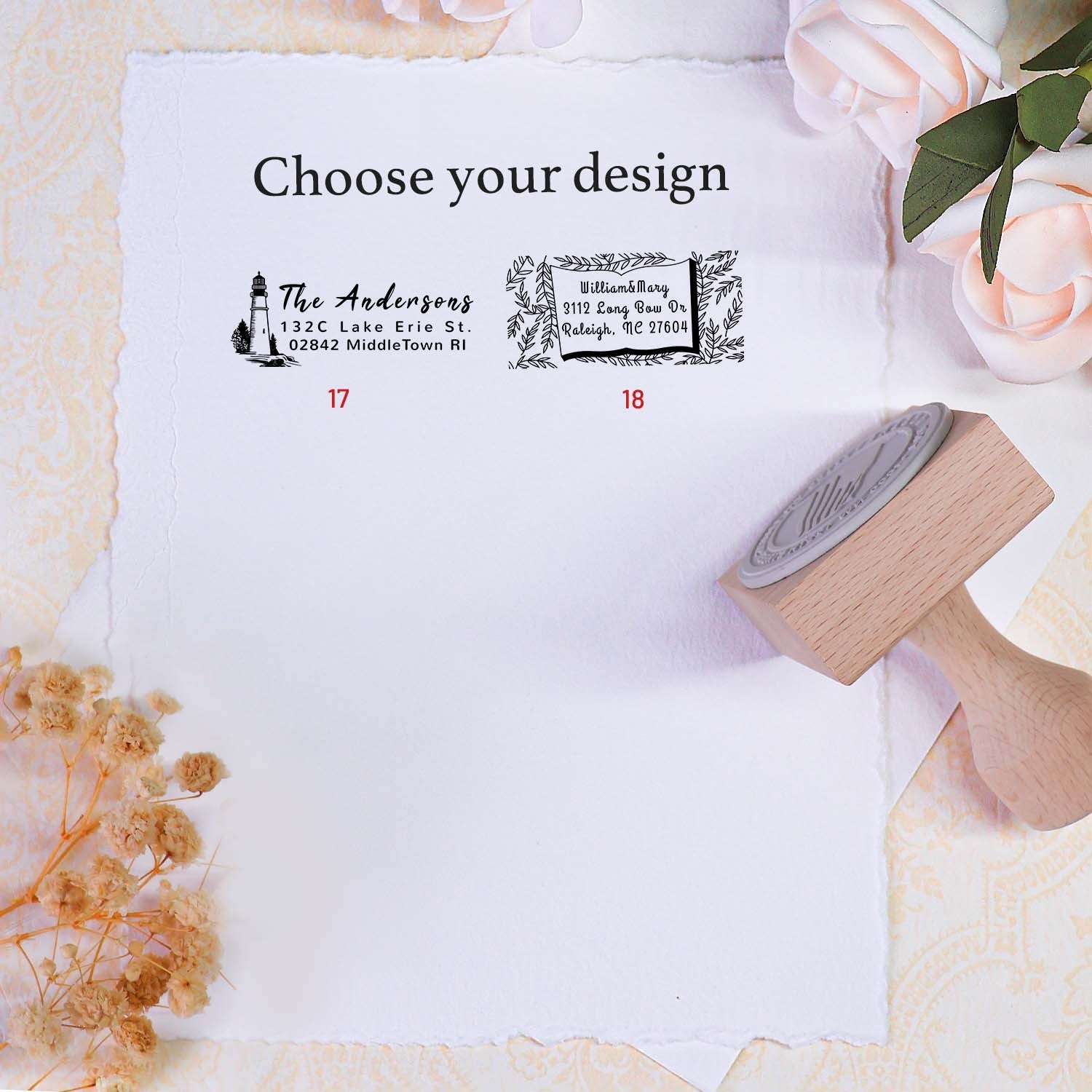Custom Rectangular Wooden Rubber Address Stamp - 18 Designs3
